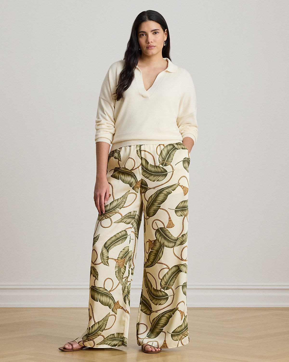 Rope-Print Twill Wide-Leg Pant