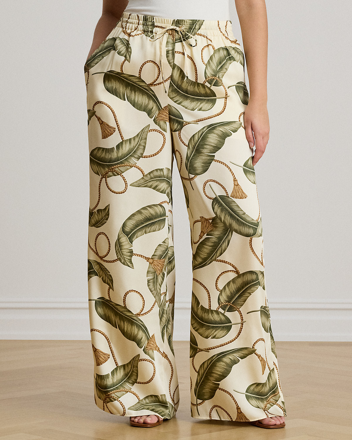 Rope-Print Twill Wide-Leg Pant