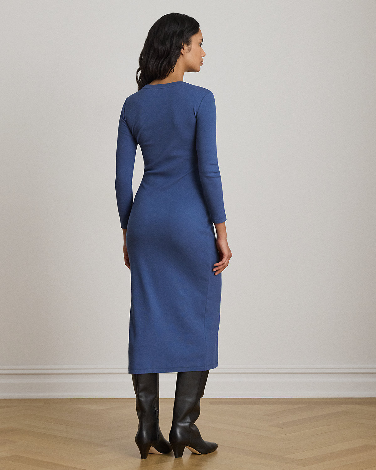 Button-Trim Rib-Knit Midi Dress