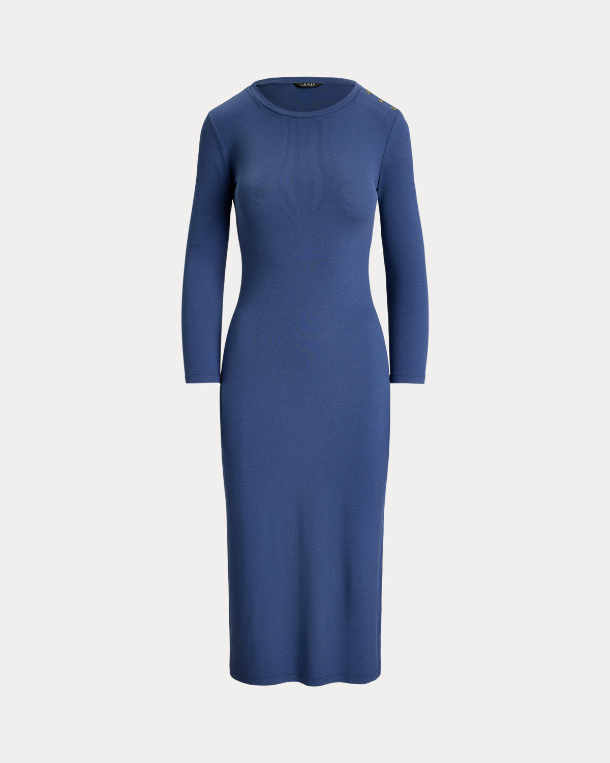 Button-Trim Rib-Knit Midi Dress