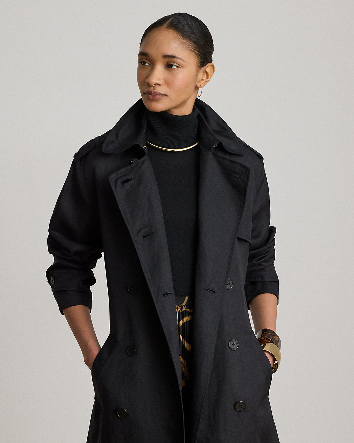 Double-Breasted Linen-Blend Trench Coat