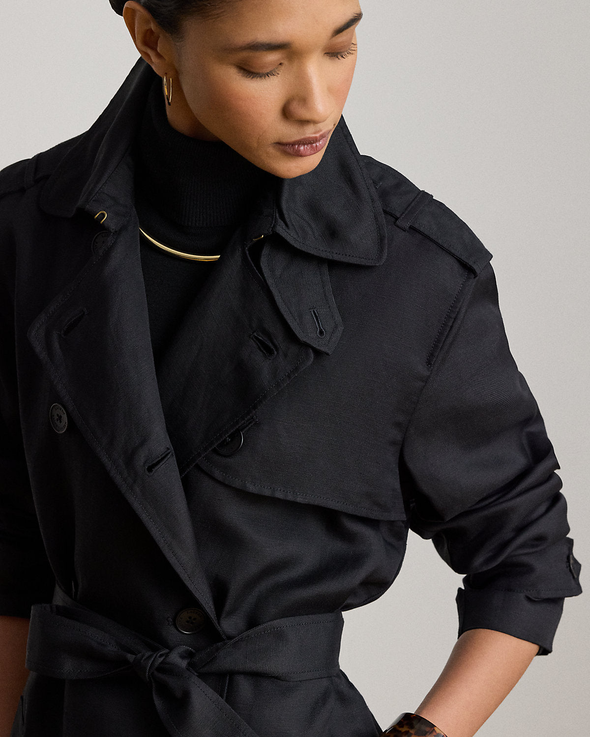 Double-Breasted Linen-Blend Trench Coat