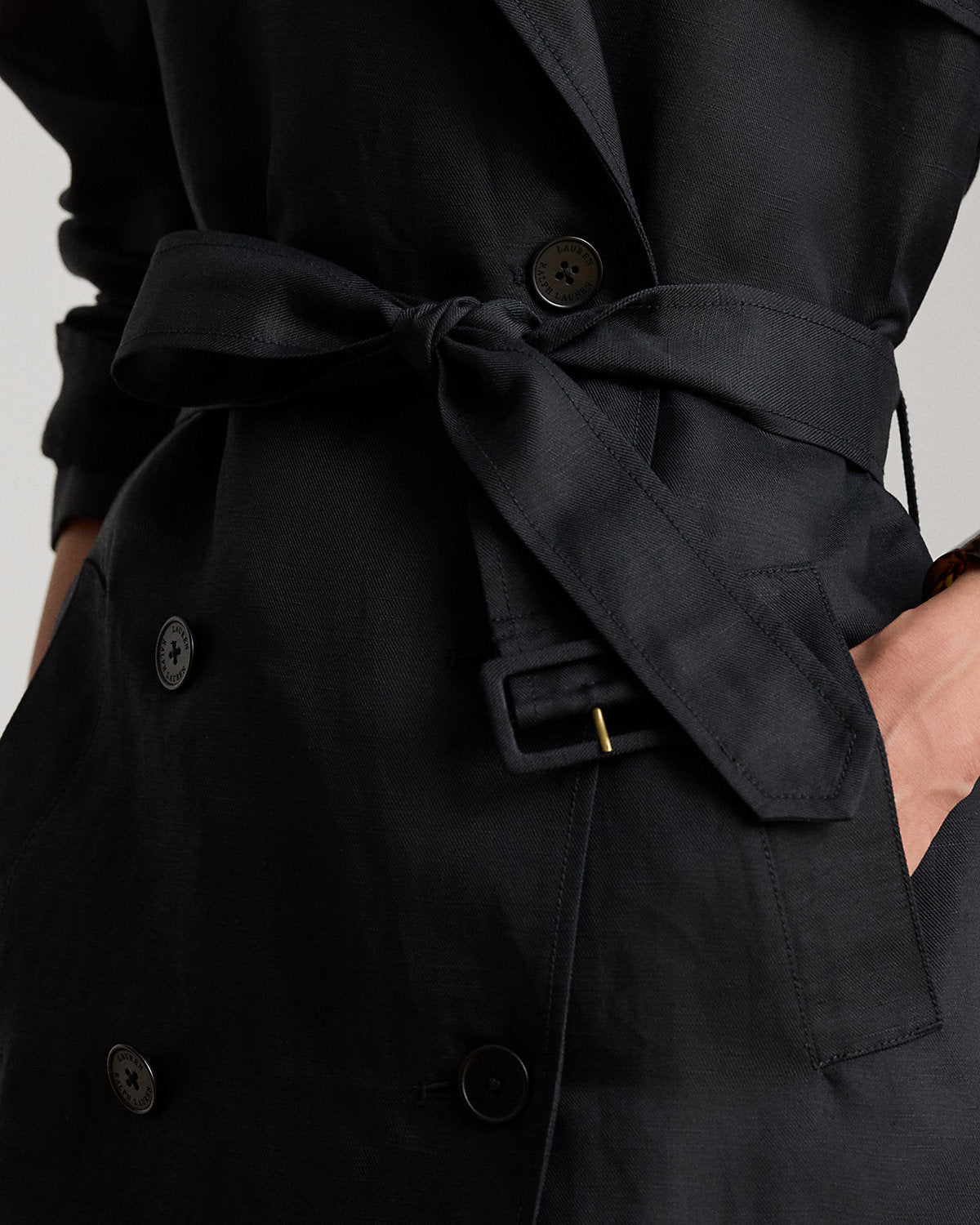 Double-Breasted Linen-Blend Trench Coat