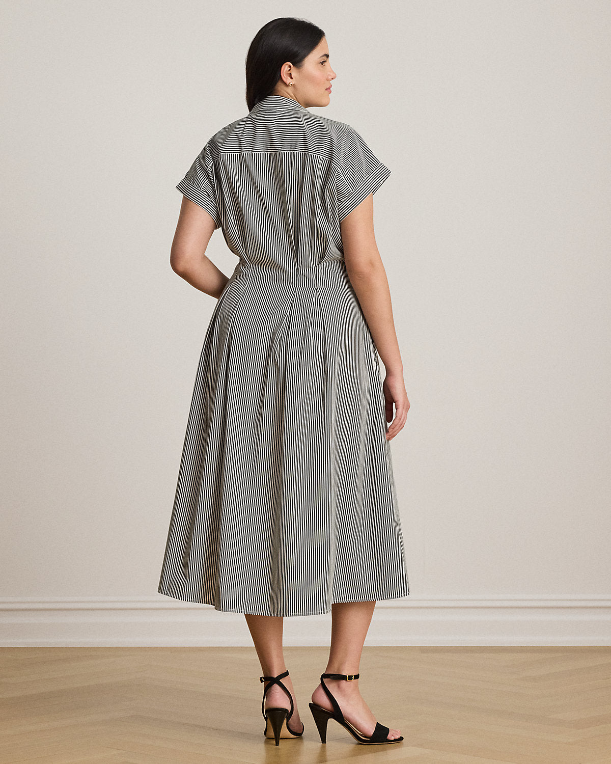 Striped Pleated Broadcloth Shirtdress