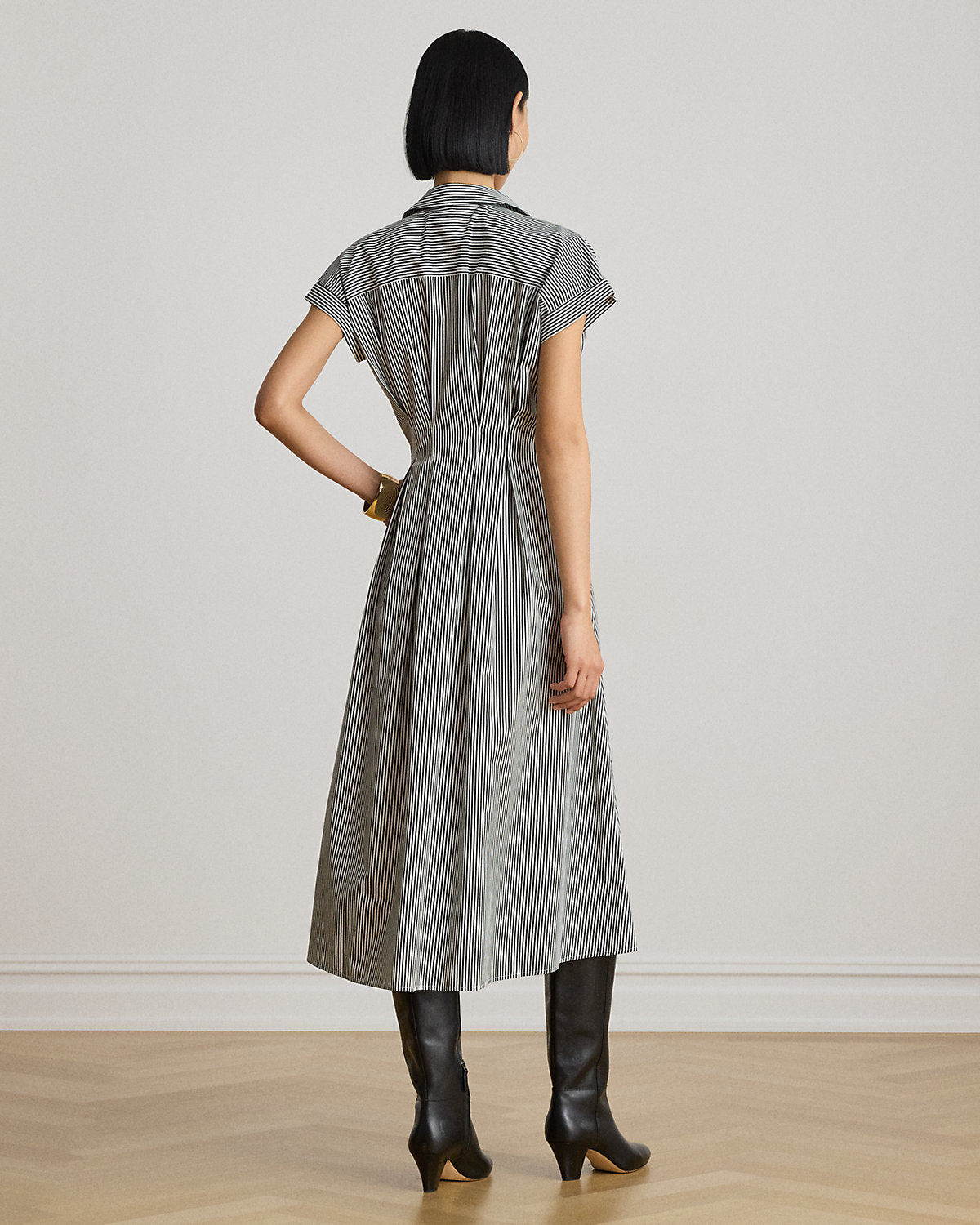 Striped Pleated Broadcloth Shirtdress