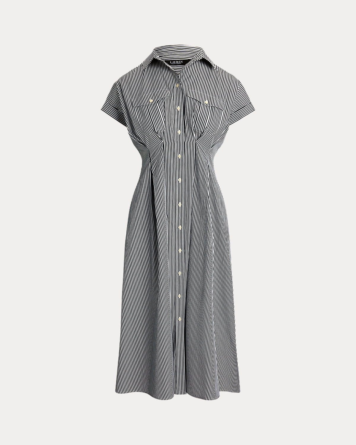 Striped Pleated Broadcloth Shirtdress