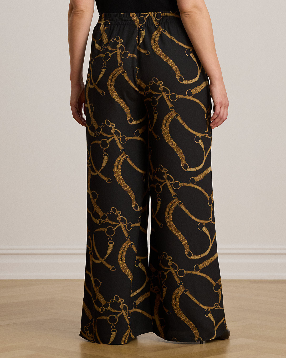 Belting-Print Crepe Wide-Leg Pant