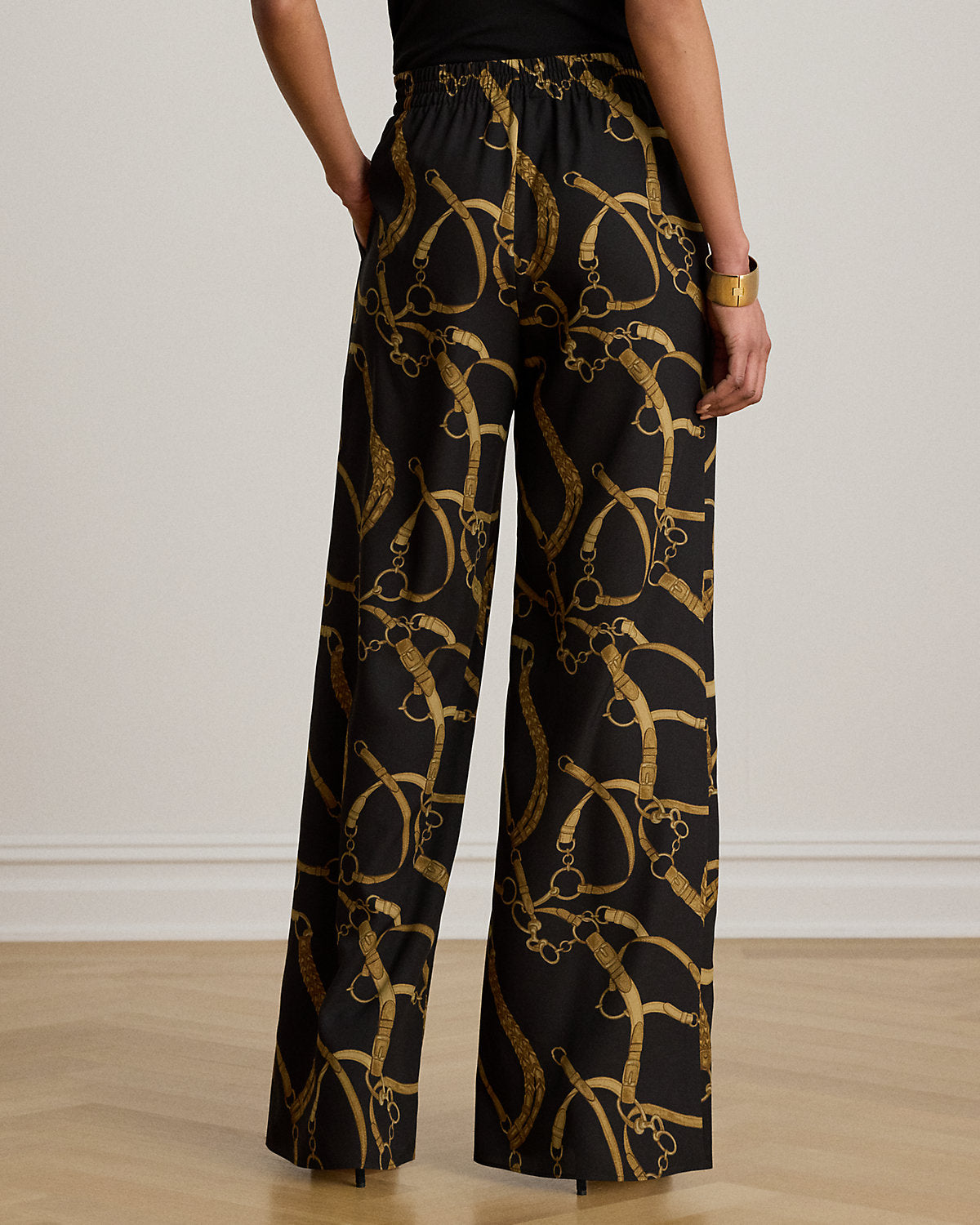 Belting-Print Crepe Wide-Leg Pant