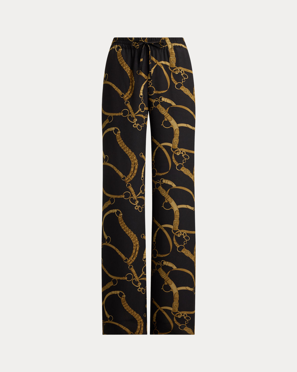 Belting-Print Crepe Wide-Leg Pant