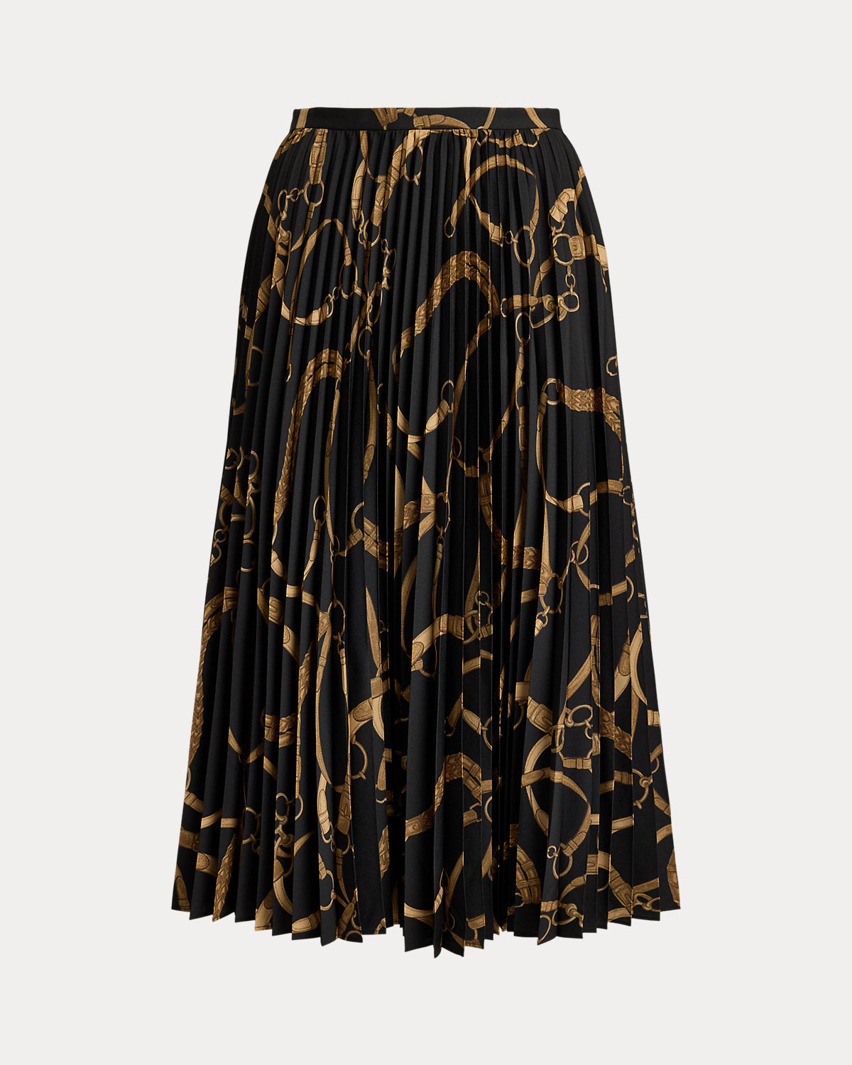 Belting-Print Pleated Crepe Skirt