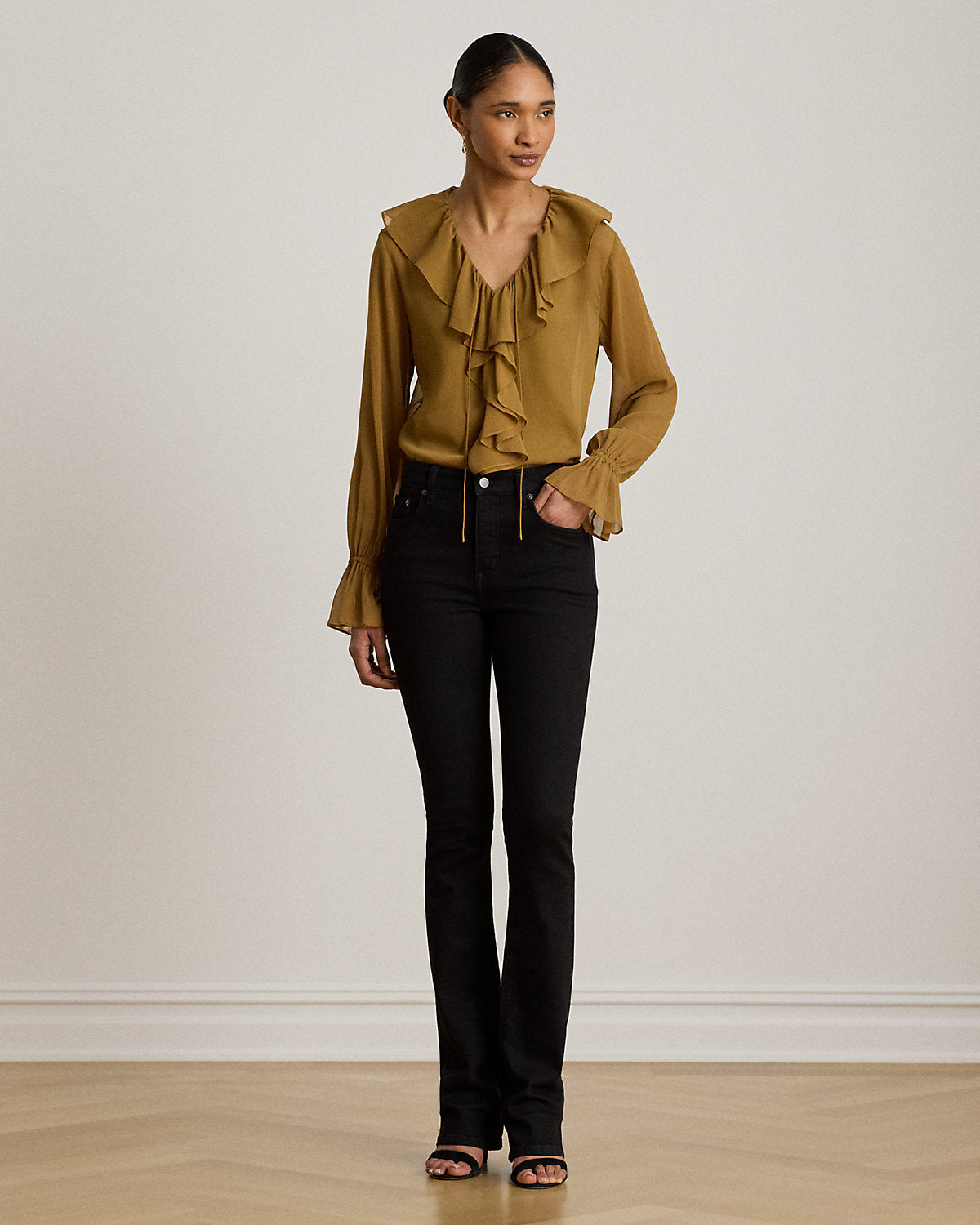 Ruffle-Trim Crinkle Georgette Blouse