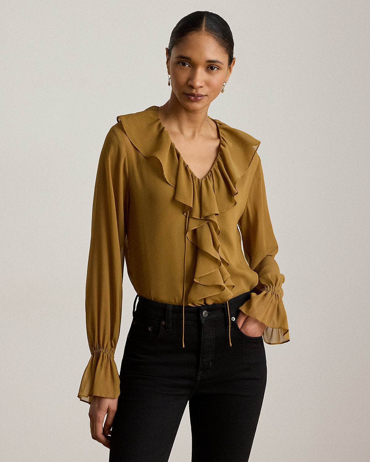 Ruffle-Trim Crinkle Georgette Blouse