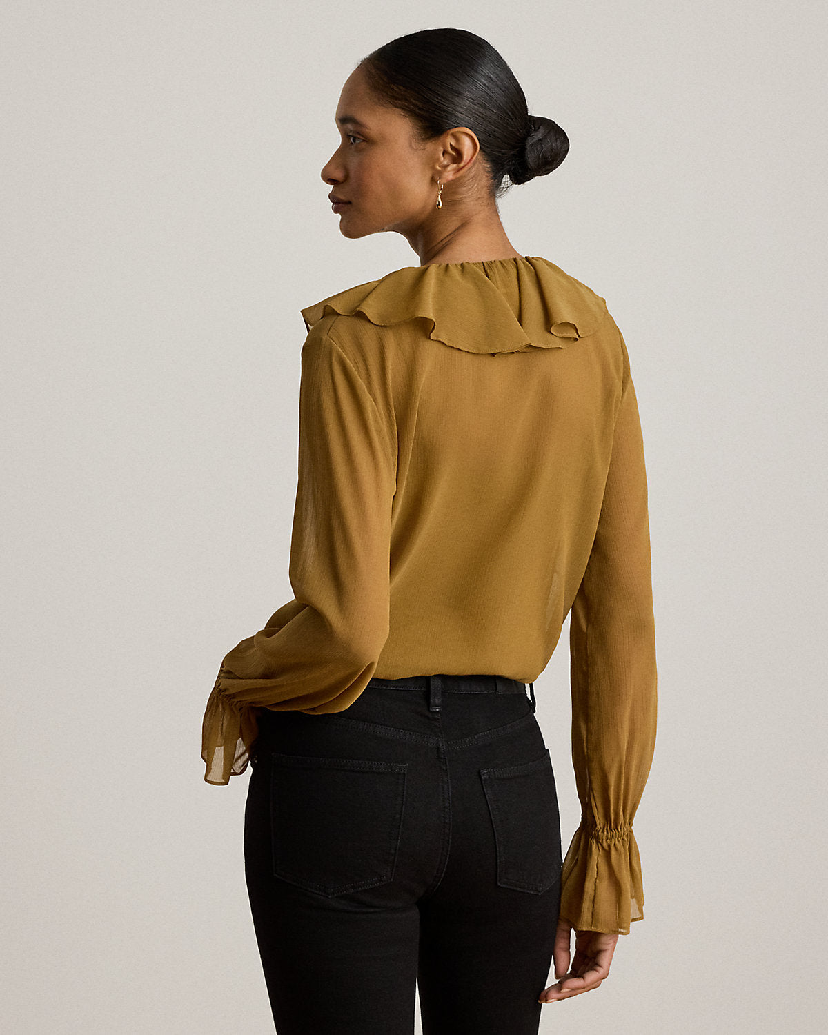 Ruffle-Trim Crinkle Georgette Blouse
