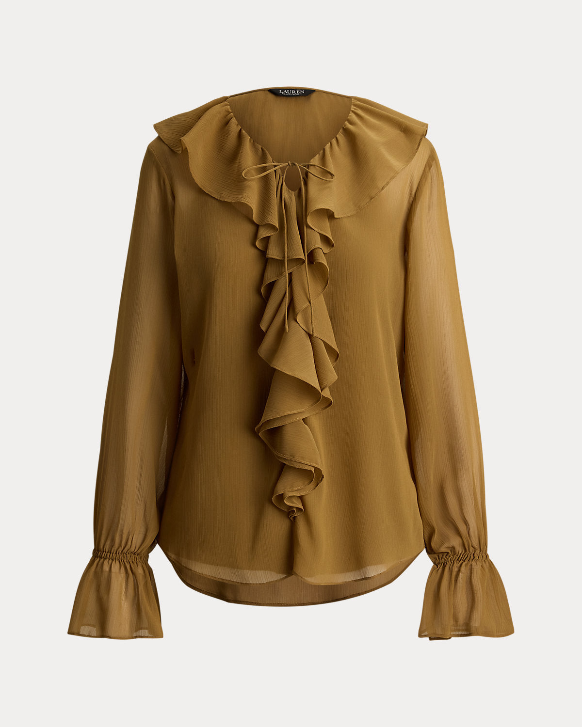 Ruffle-Trim Crinkle Georgette Blouse