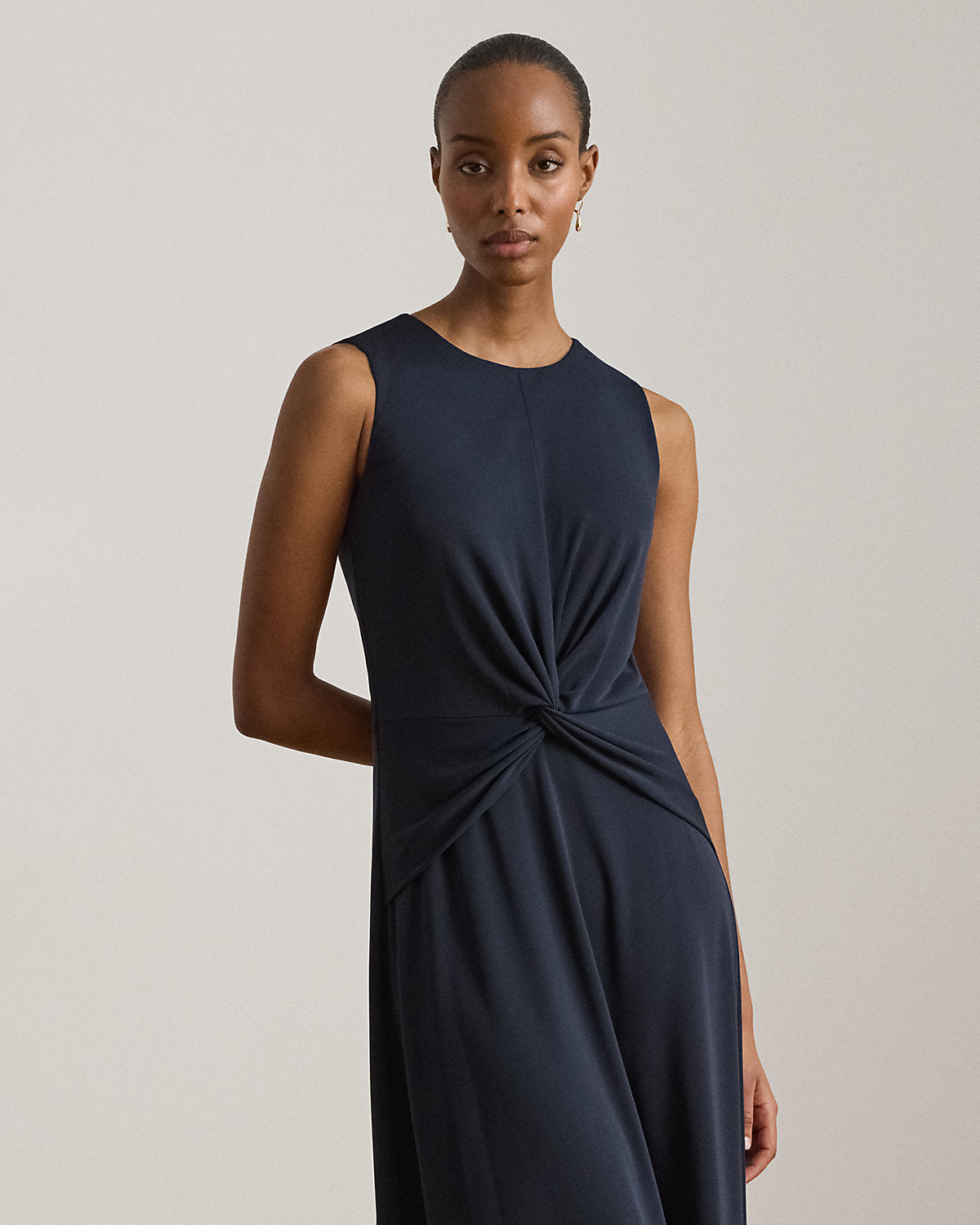 Twist-Front Jersey Sleeveless Dress