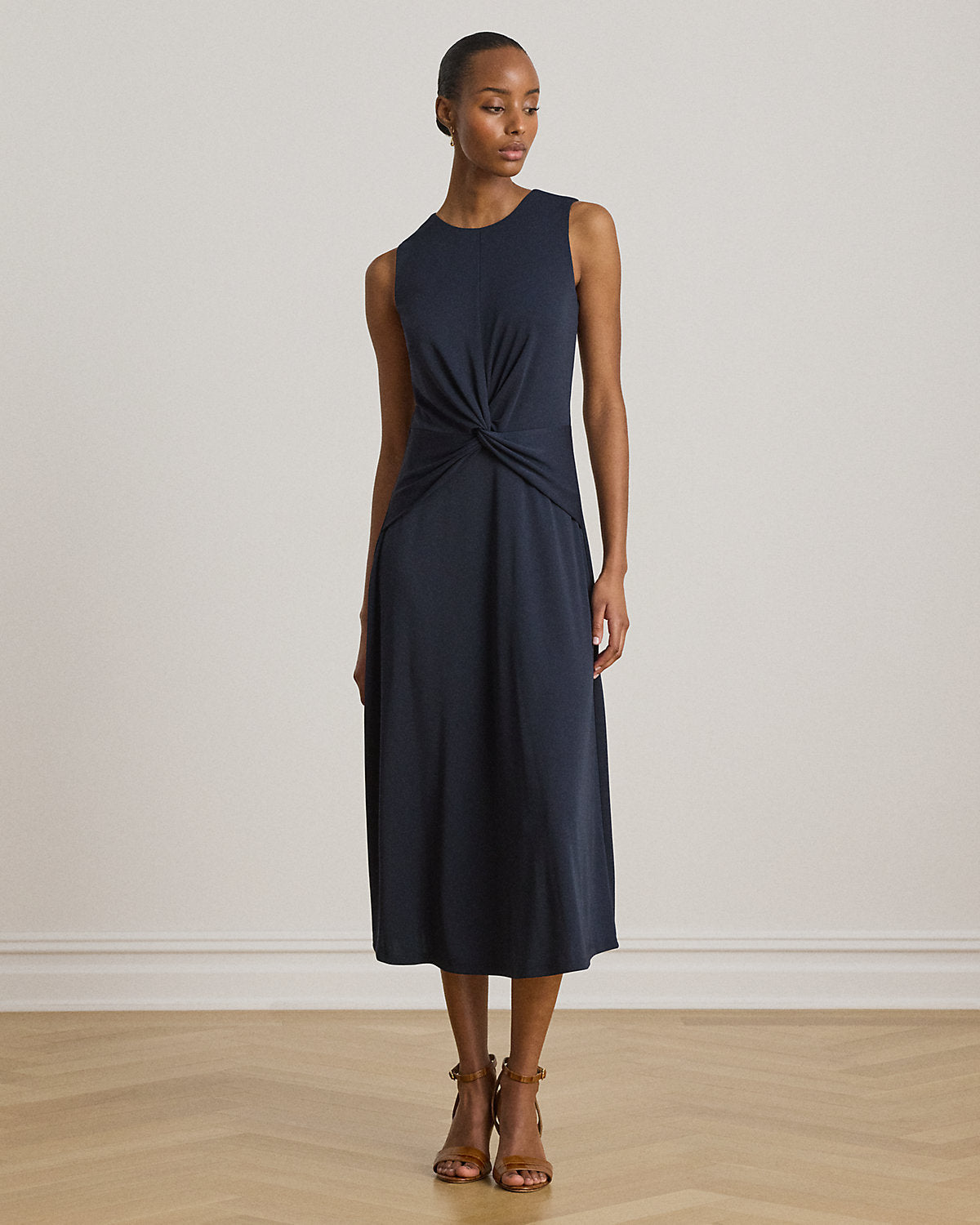 Twist-Front Jersey Sleeveless Dress