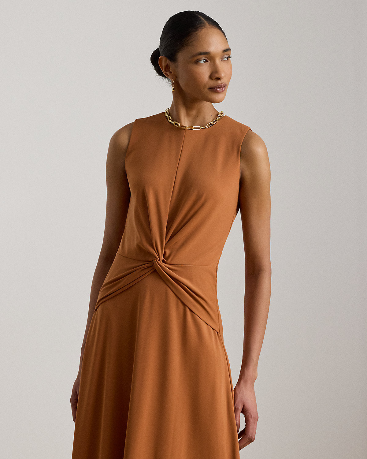 Twist-Front Jersey Sleeveless Dress
