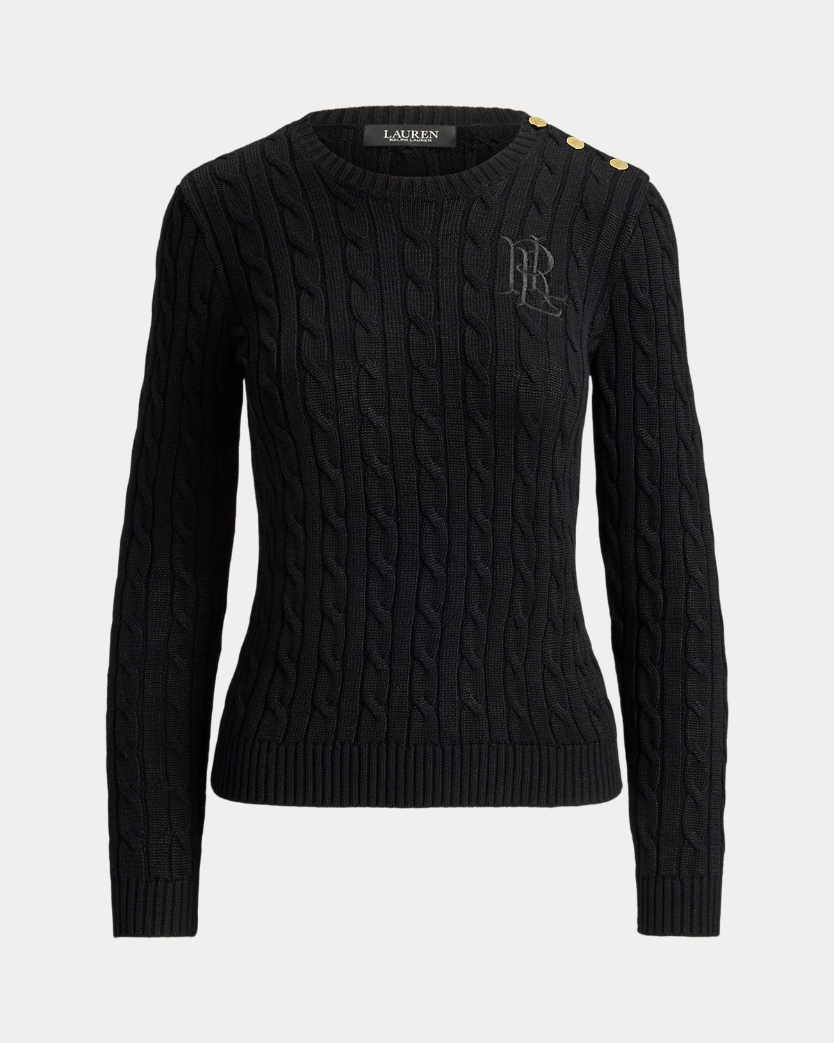 Button-Trim Cable-Knit Sweater