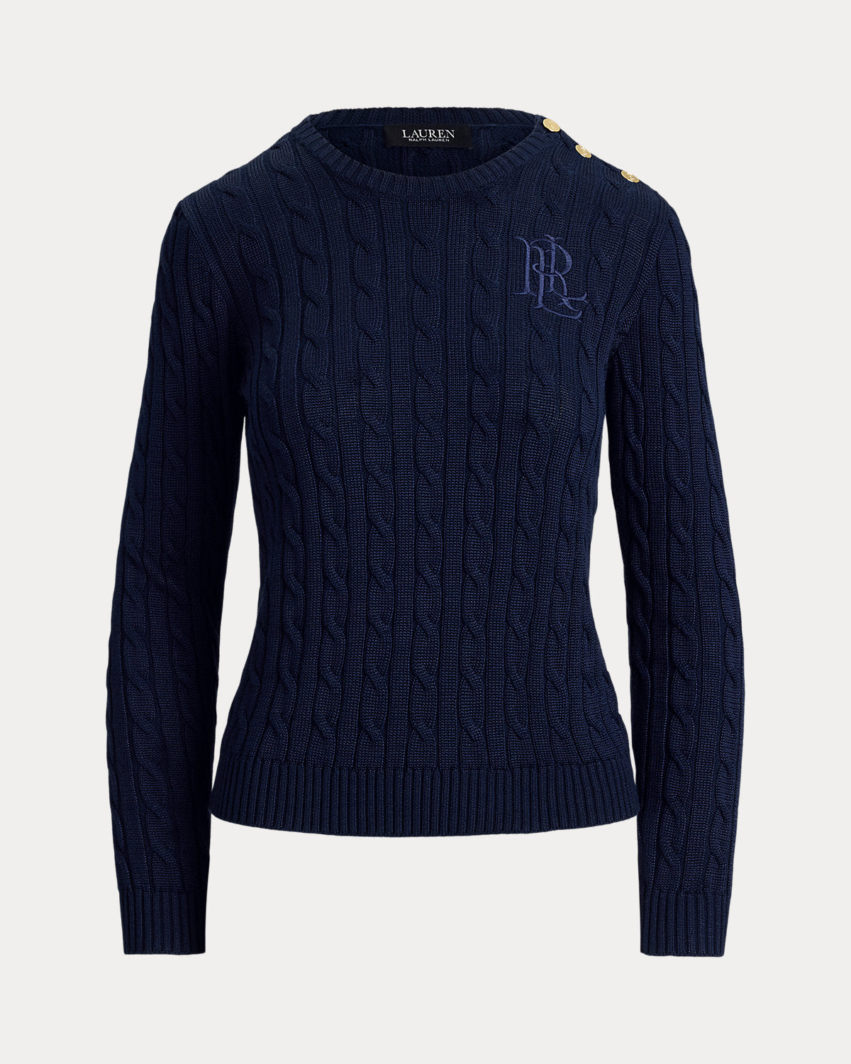 Button-Trim Cable-Knit Sweater