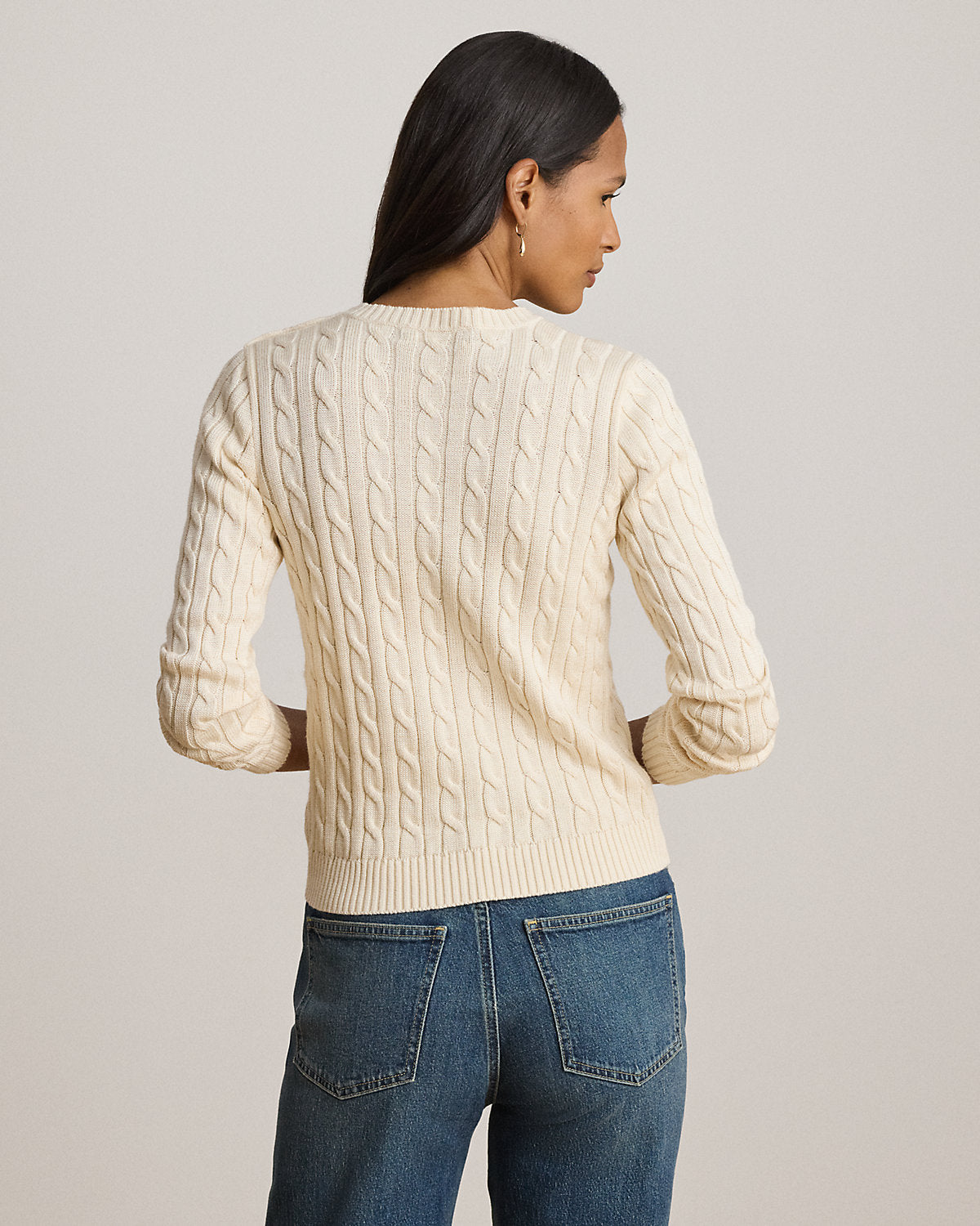 Button-Trim Cable-Knit Sweater
