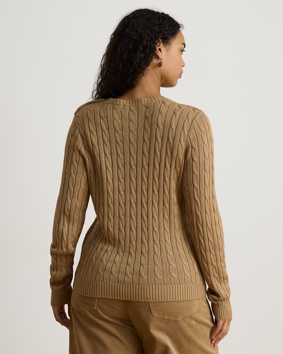 Button-Trim Cable-Knit Sweater