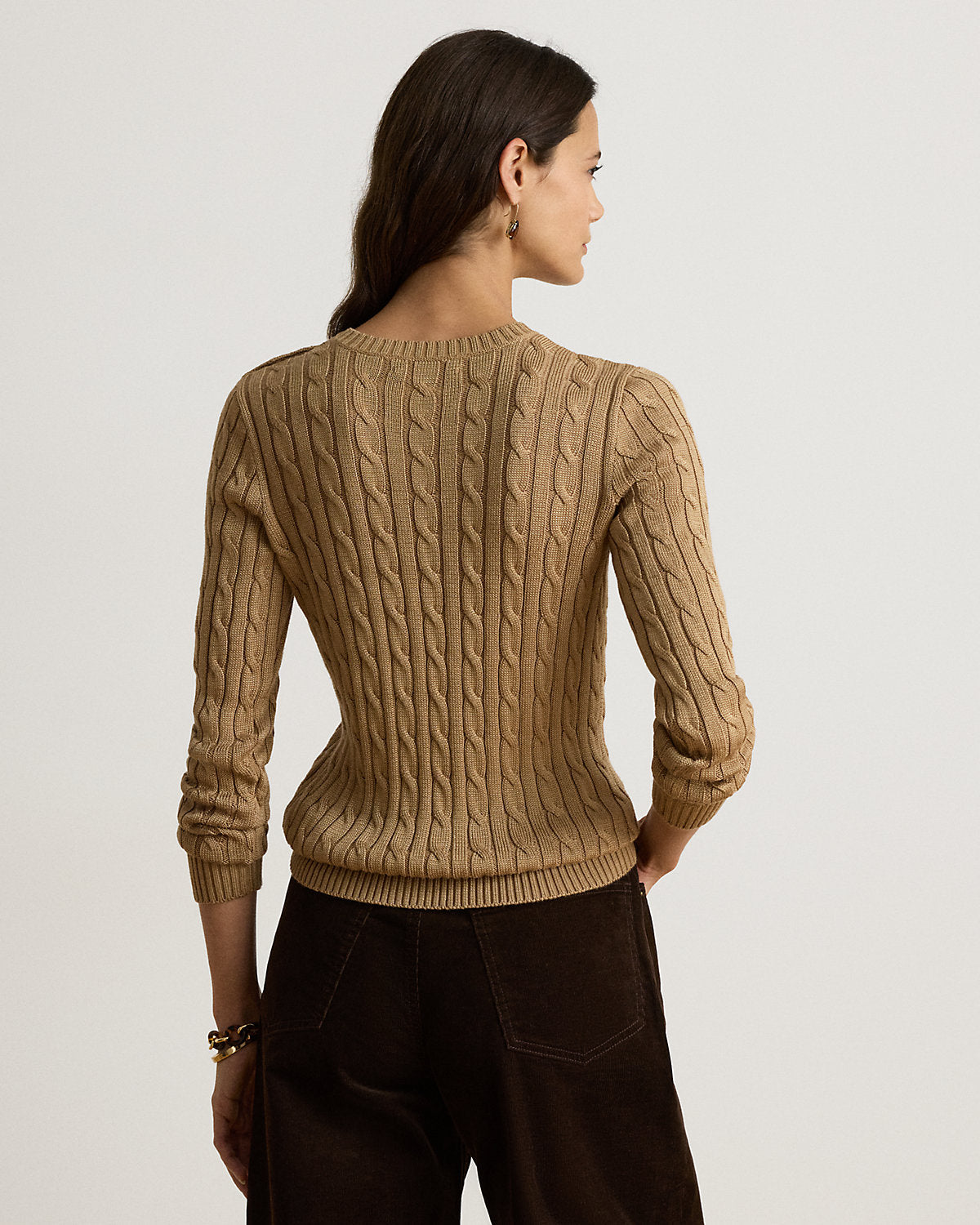 Button-Trim Cable-Knit Sweater