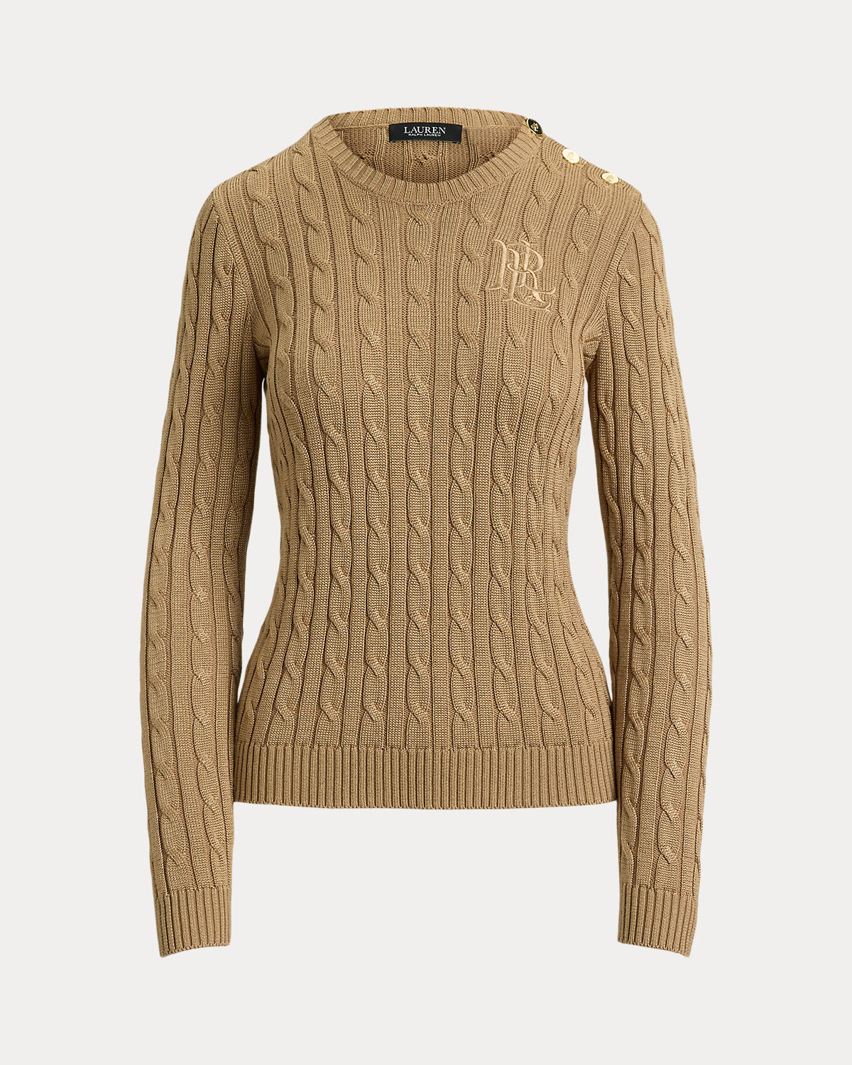 Button-Trim Cable-Knit Sweater