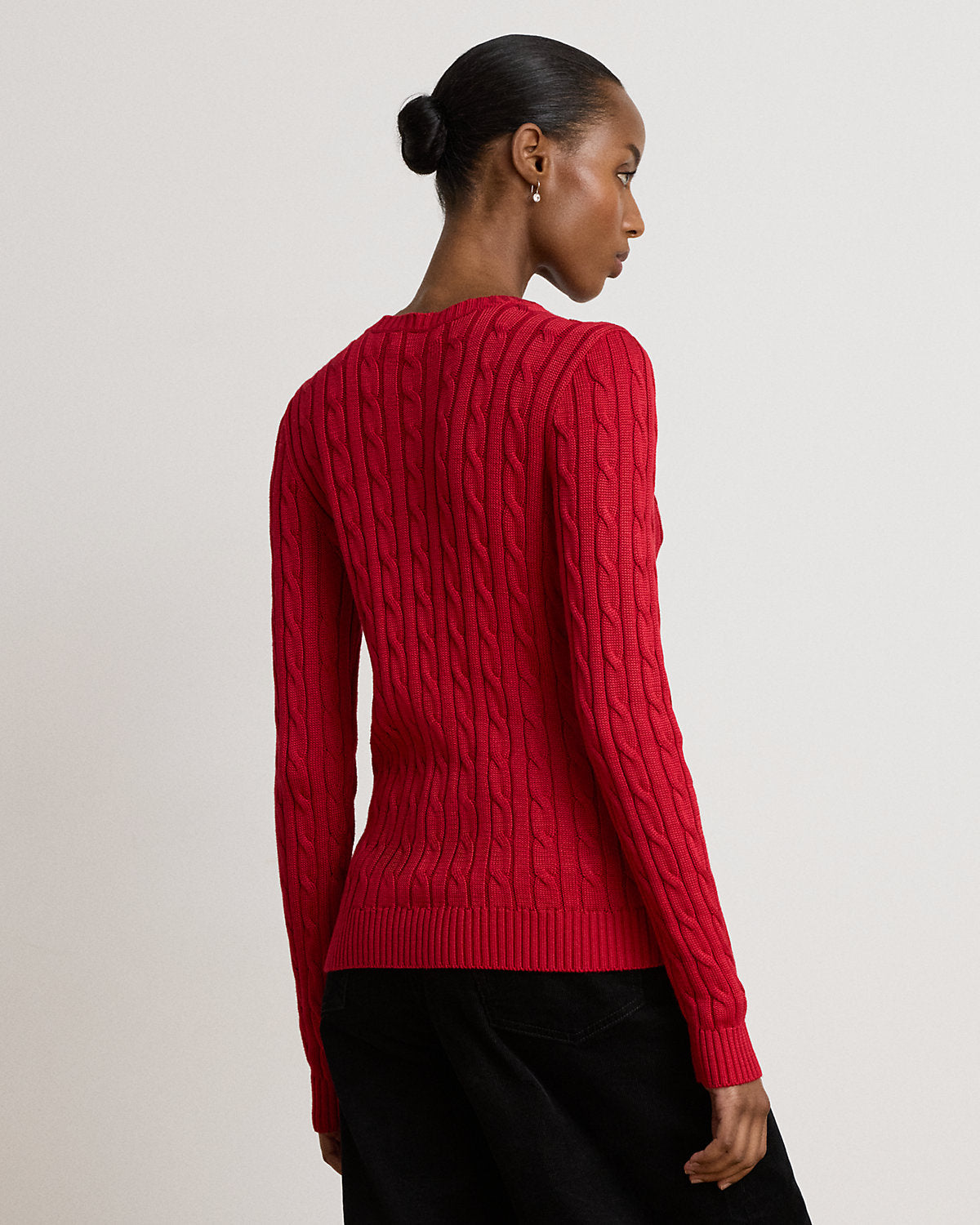 Button-Trim Cable-Knit Sweater