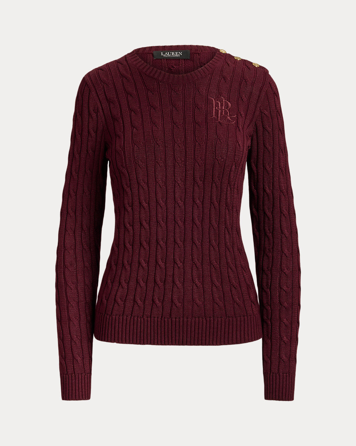 Button-Trim Cable-Knit Sweater
