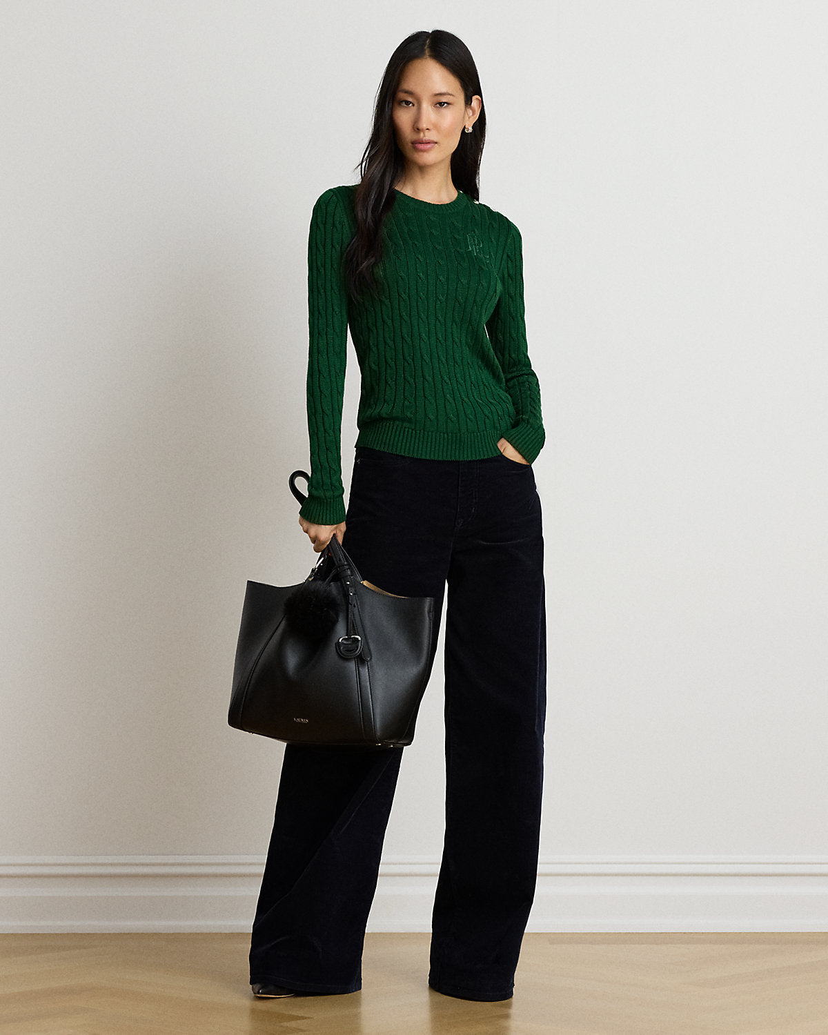 Button-Trim Cable-Knit Sweater