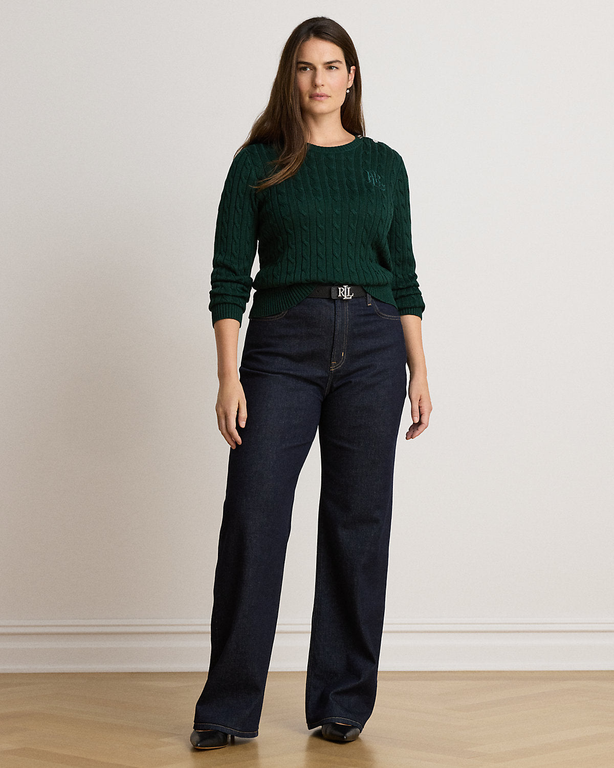 Button-Trim Cable-Knit Sweater