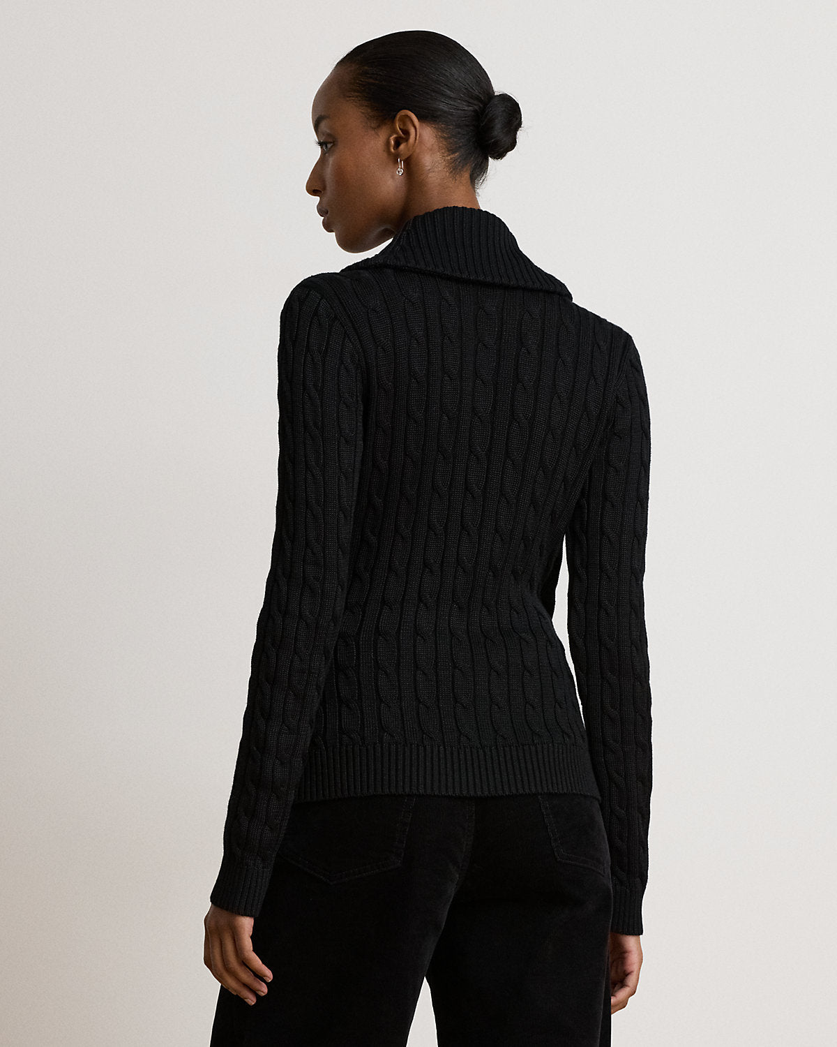 Cable Cotton-Blend Shawl-Collar Sweater