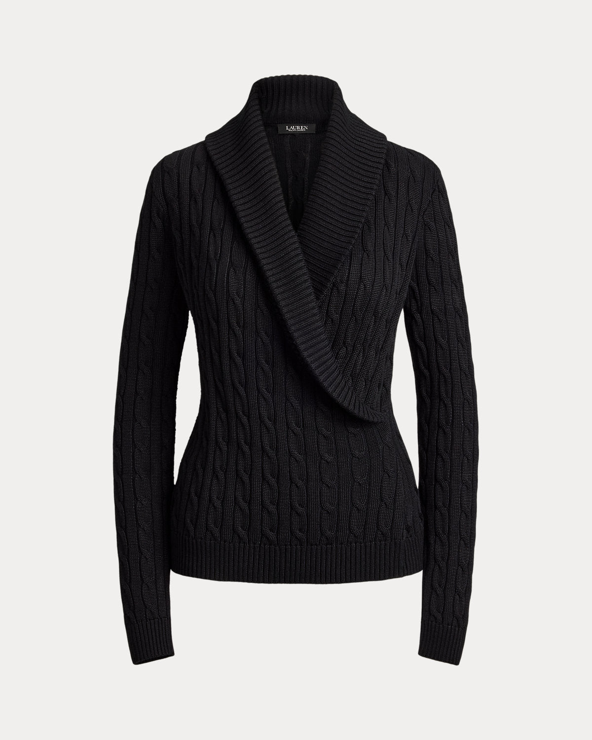 Cable Cotton-Blend Shawl-Collar Sweater