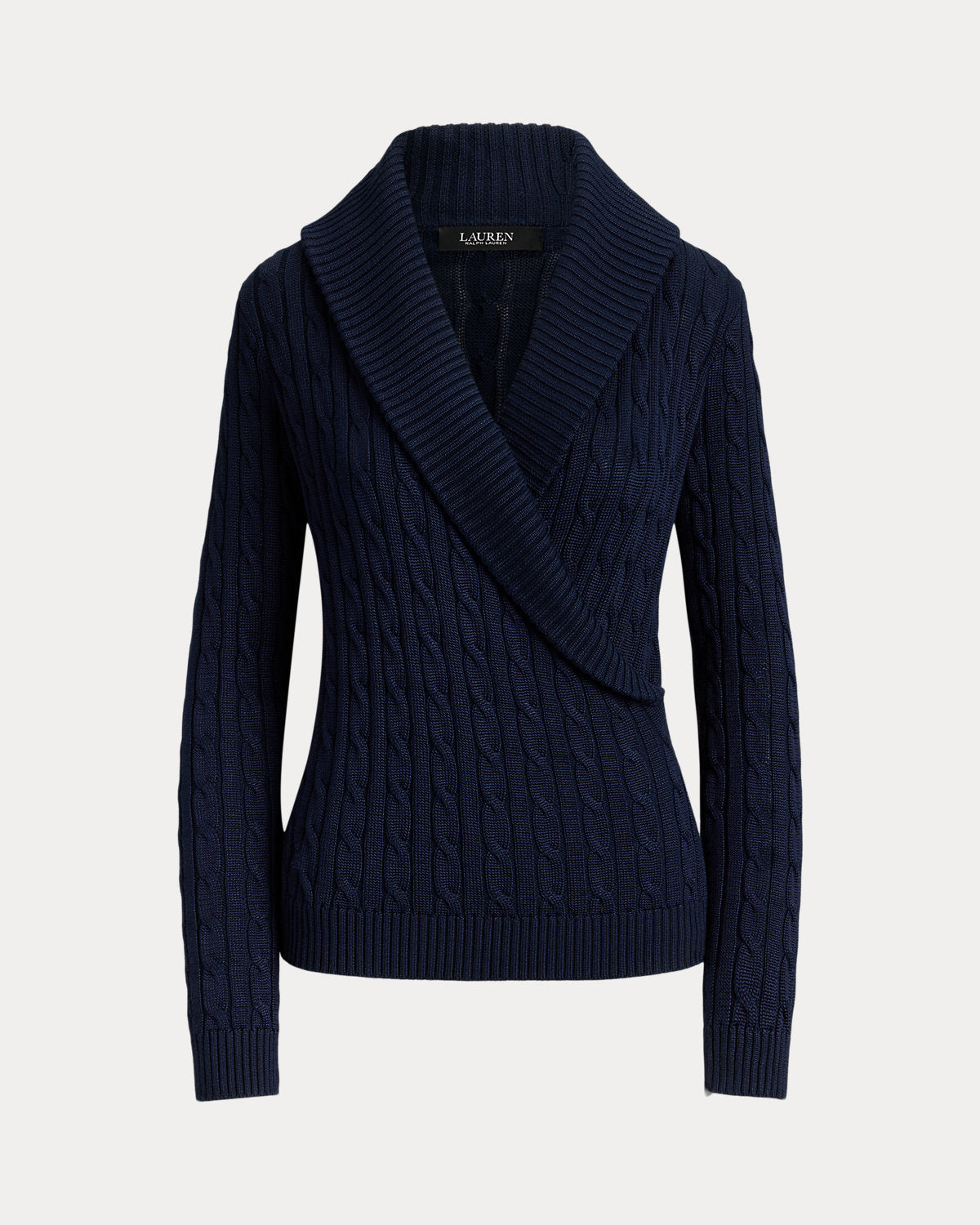 Cable Cotton-Blend Shawl-Collar Sweater