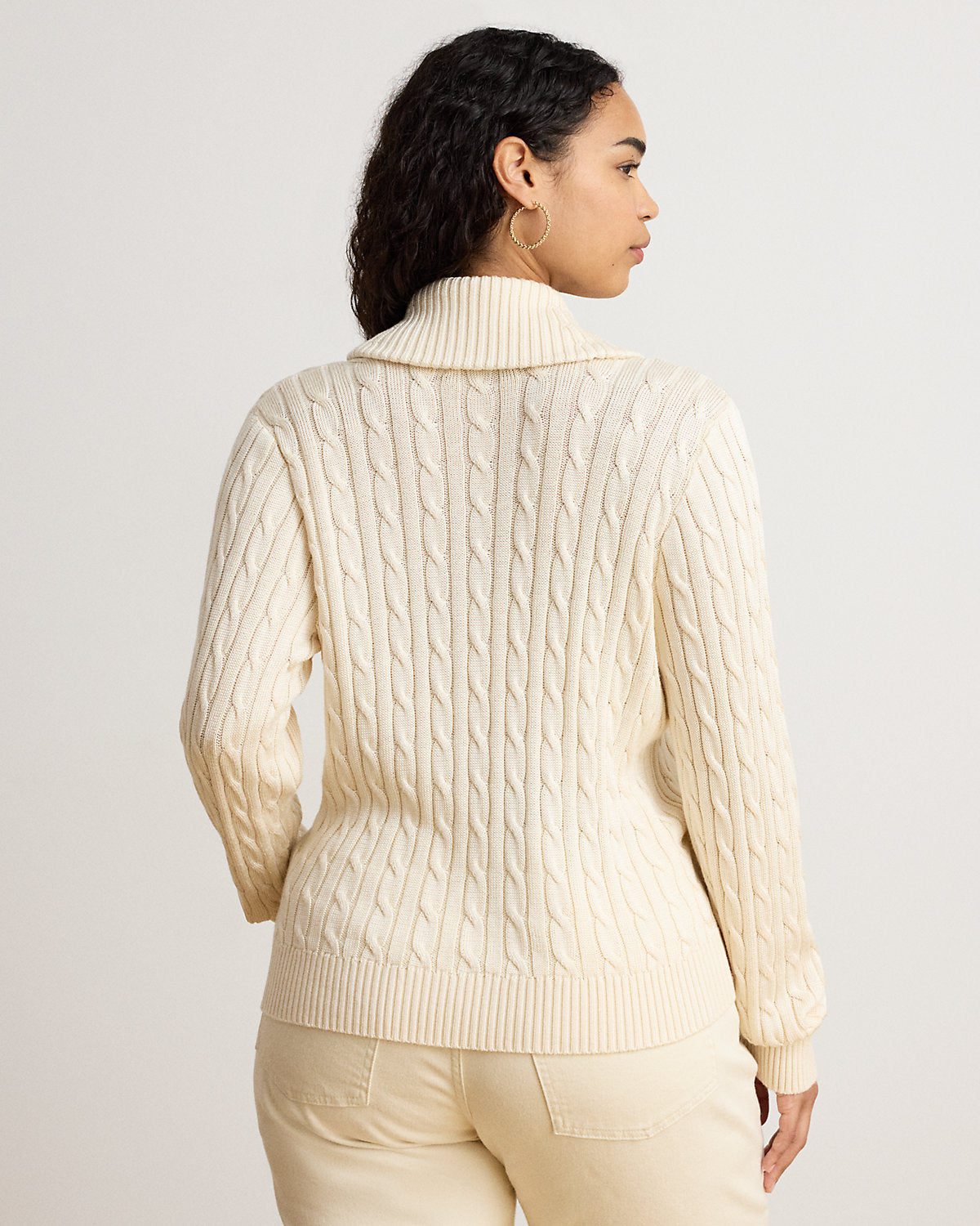 Cable Cotton-Blend Shawl-Collar Sweater