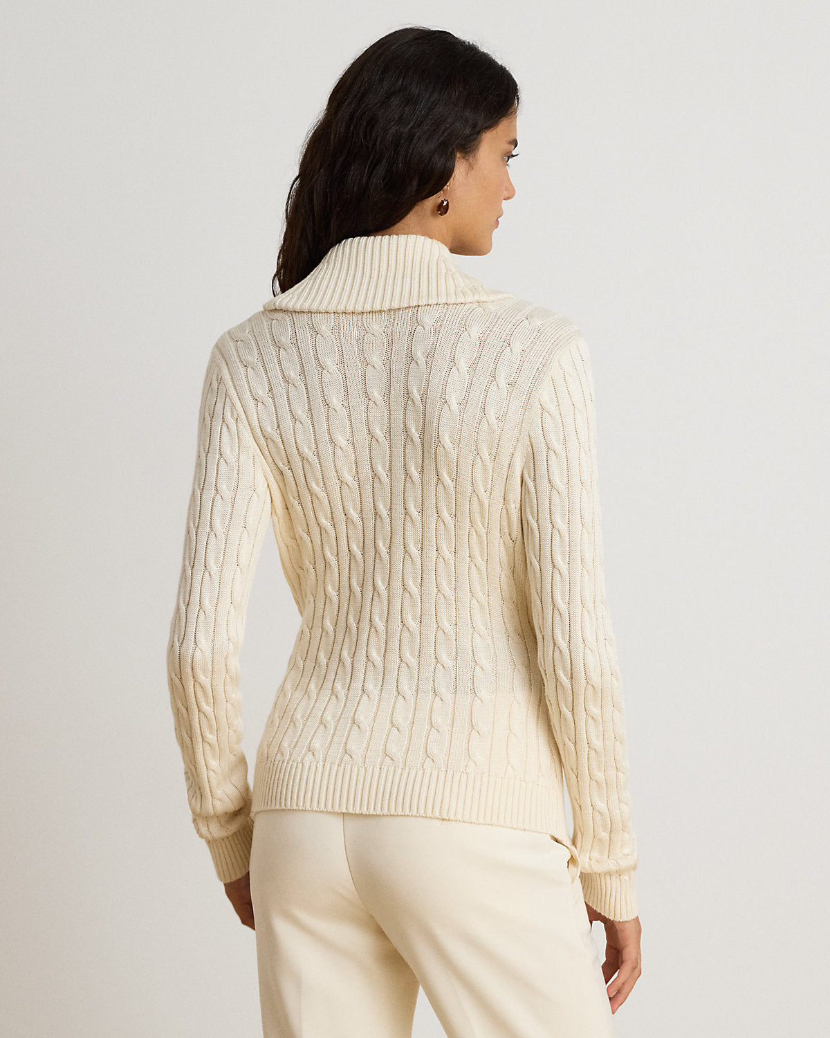 Cable Cotton-Blend Shawl-Collar Sweater