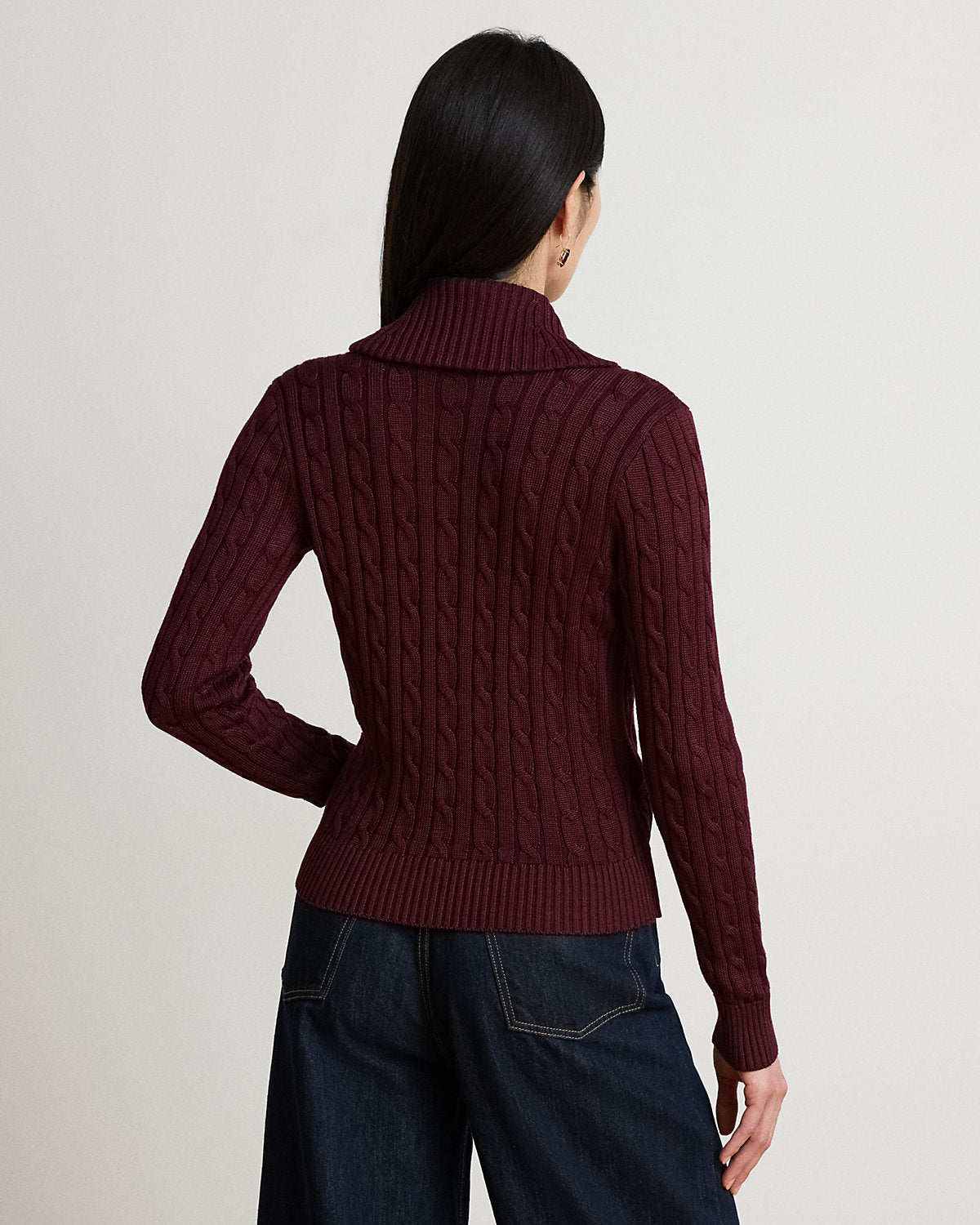 Cable Cotton-Blend Shawl-Collar Sweater