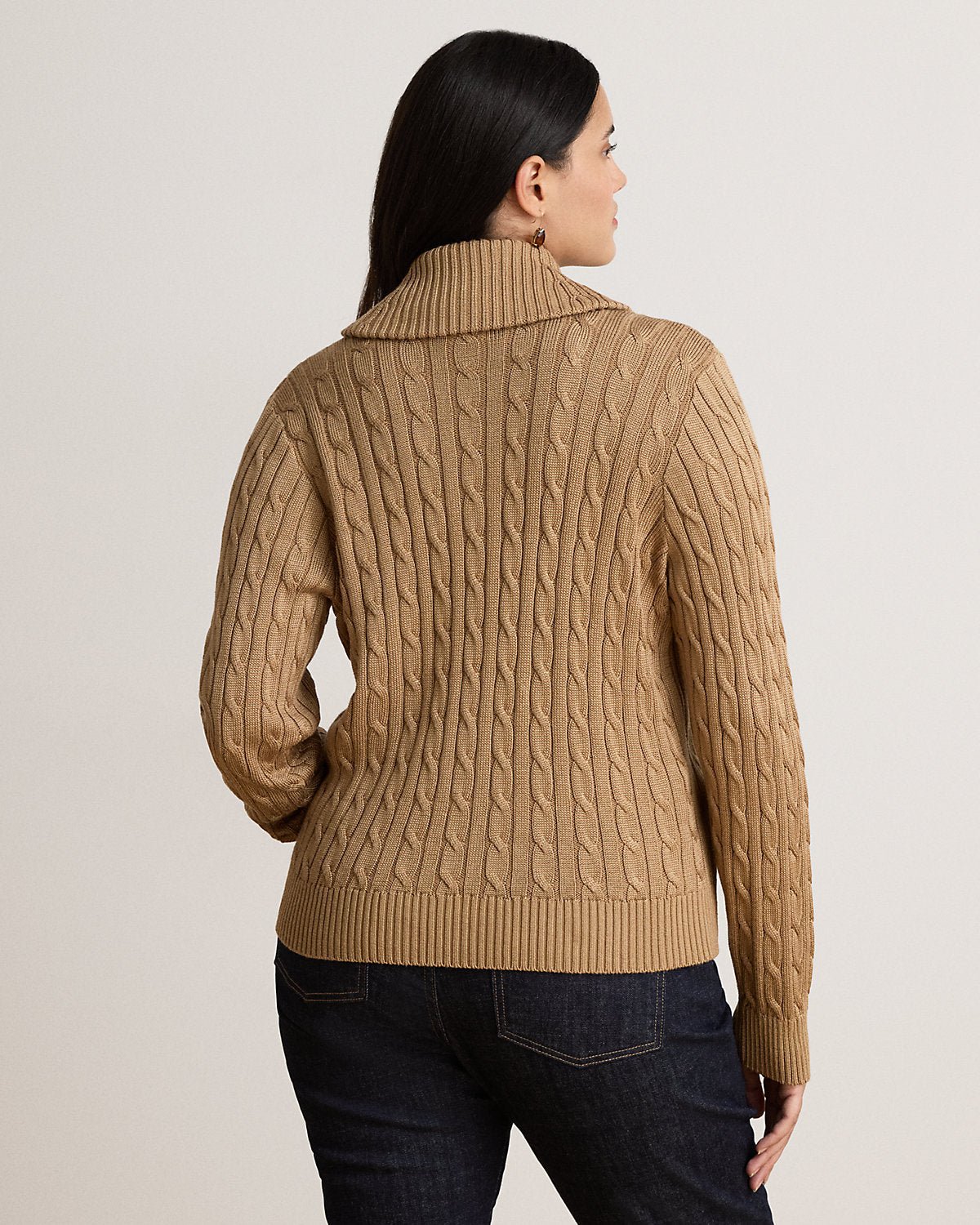 Cable Cotton-Blend Shawl-Collar Sweater
