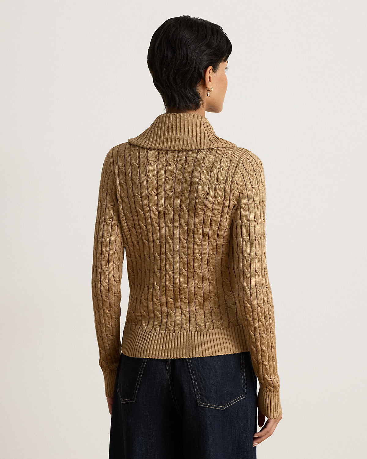 Cable Cotton-Blend Shawl-Collar Sweater