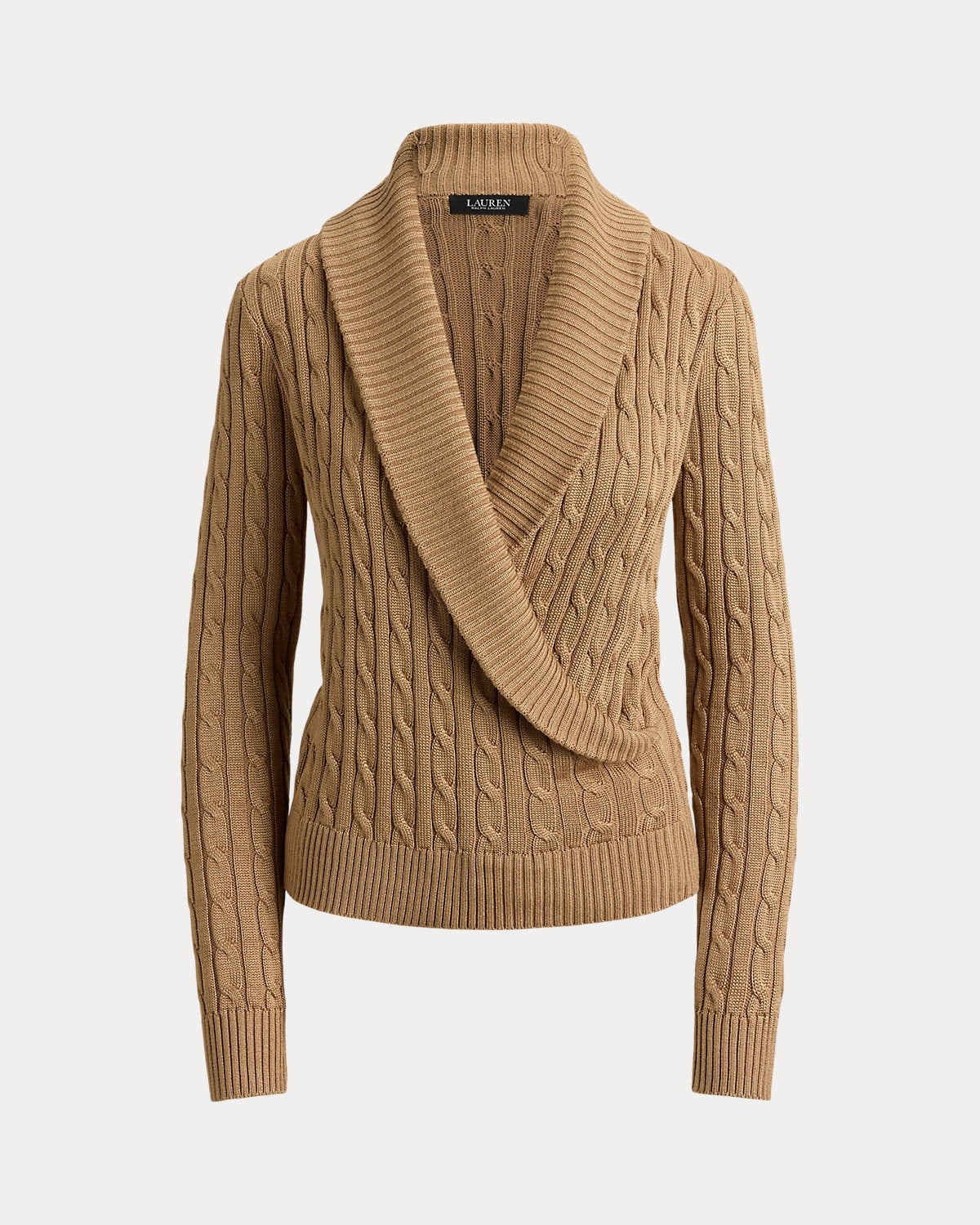 Cable Cotton-Blend Shawl-Collar Sweater