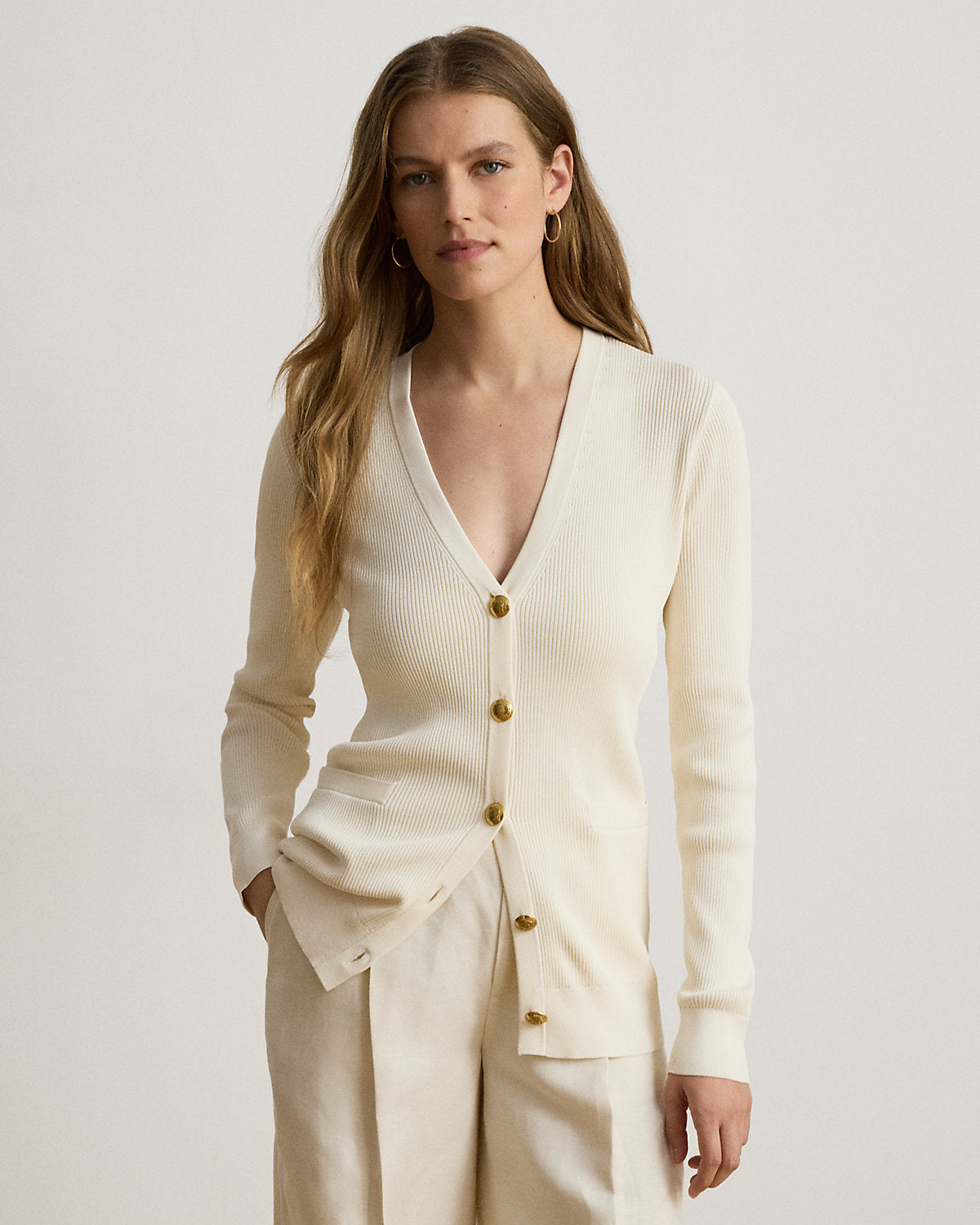 Rib-Knit V-Neck Cardigan