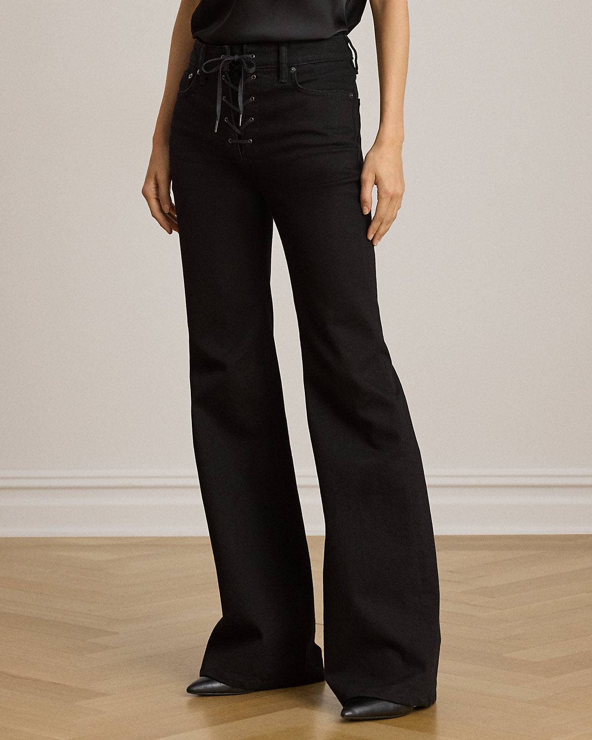 Lace-Up High-Rise Flare Jean