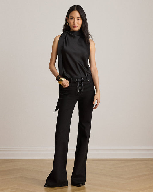 Lace-Up High-Rise Flare Jean