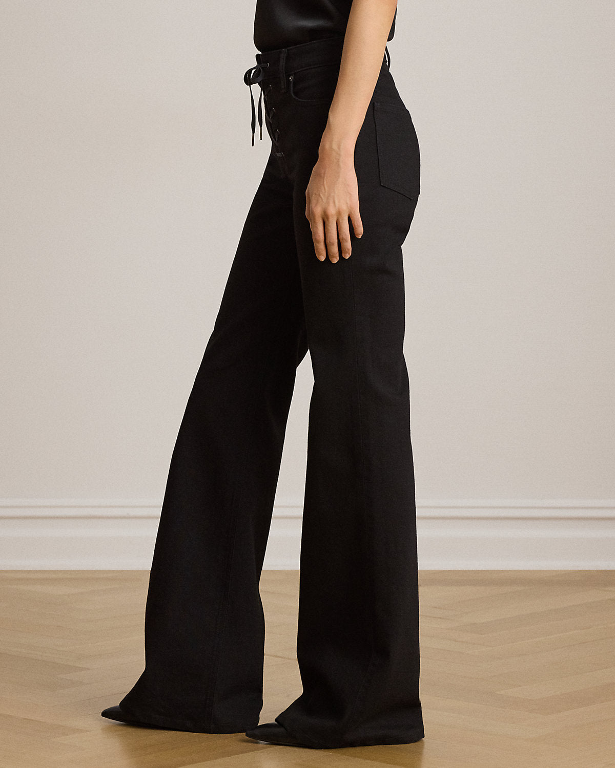 Lace-Up High-Rise Flare Jean