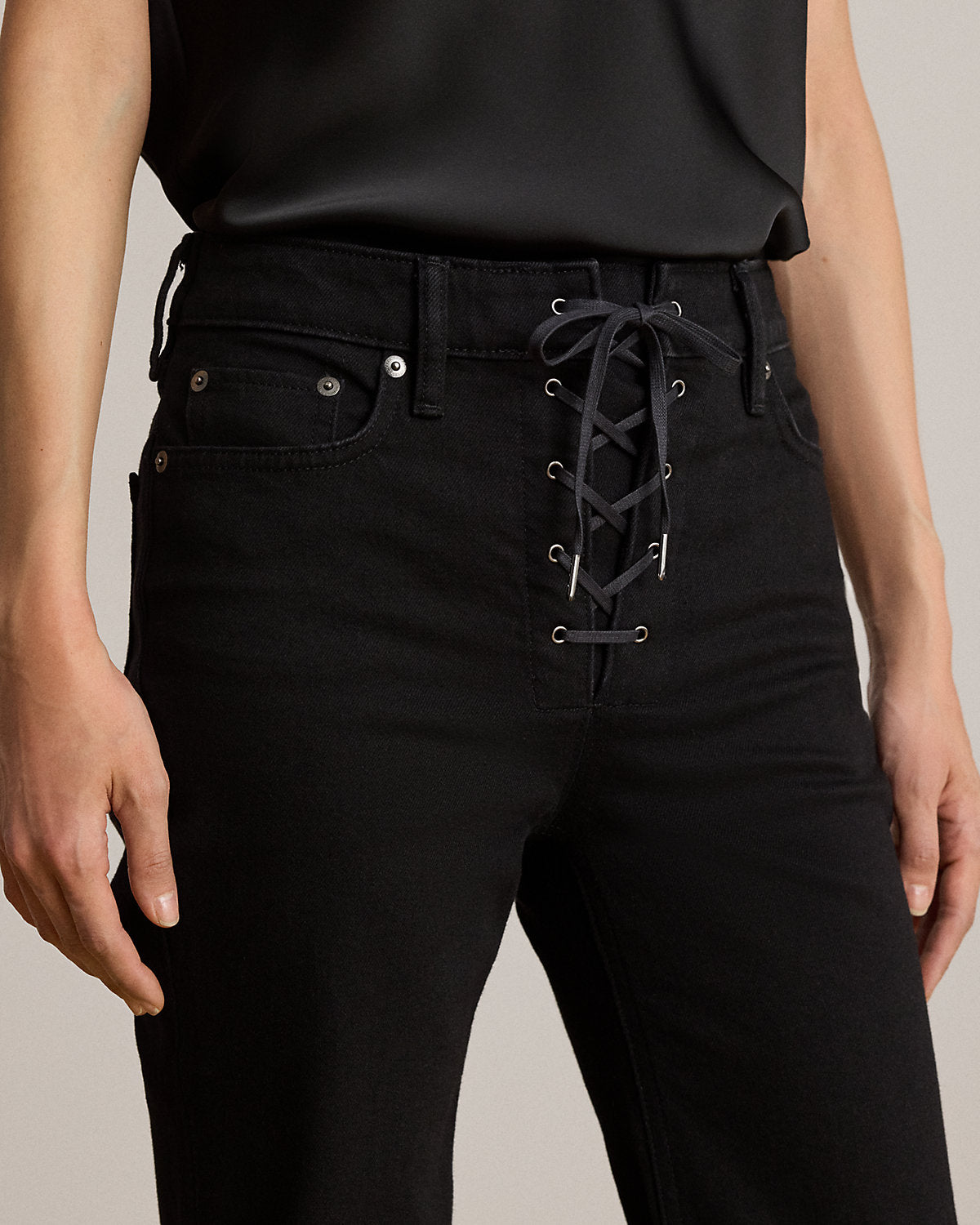Lace-Up High-Rise Flare Jean