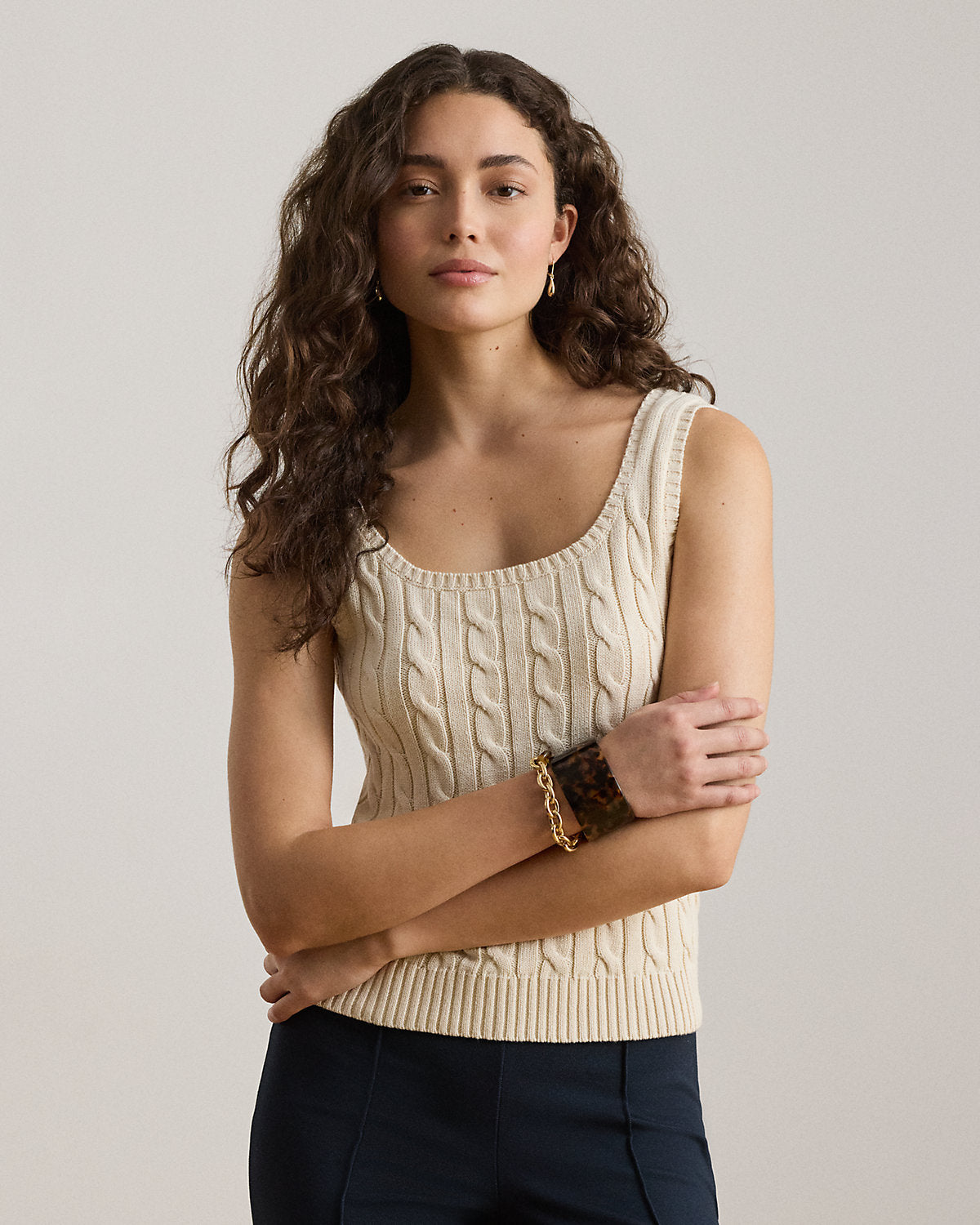 Cable Cotton-Blend Sleeveless Sweater
