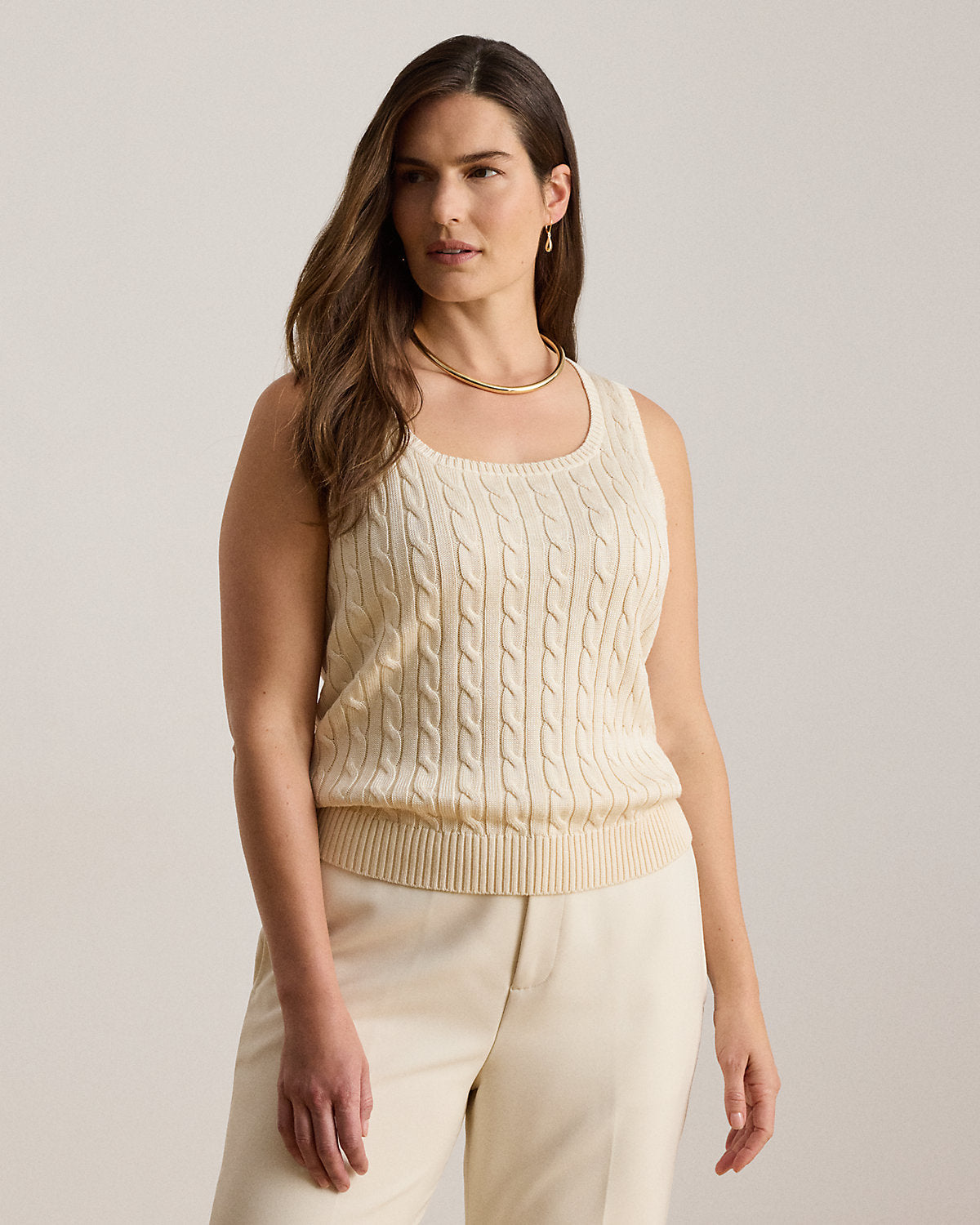 Cable Cotton-Blend Sleeveless Sweater