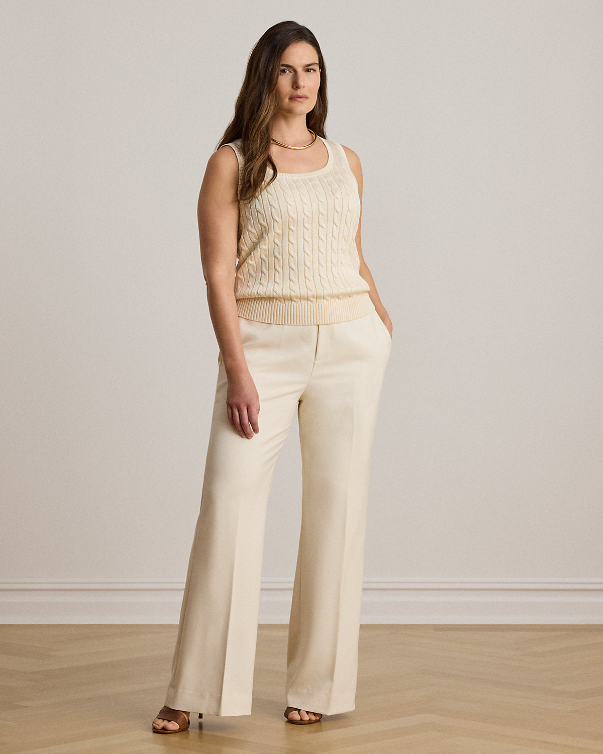 Cable Cotton-Blend Sleeveless Sweater