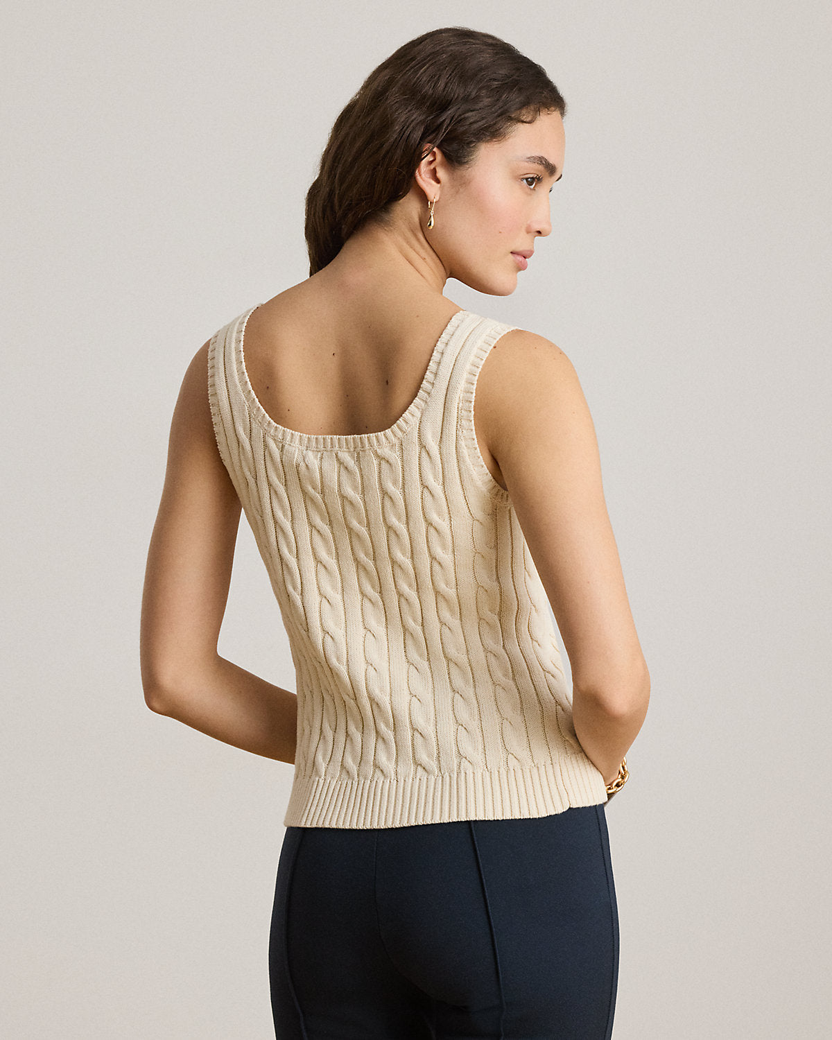 Cable Cotton-Blend Sleeveless Sweater