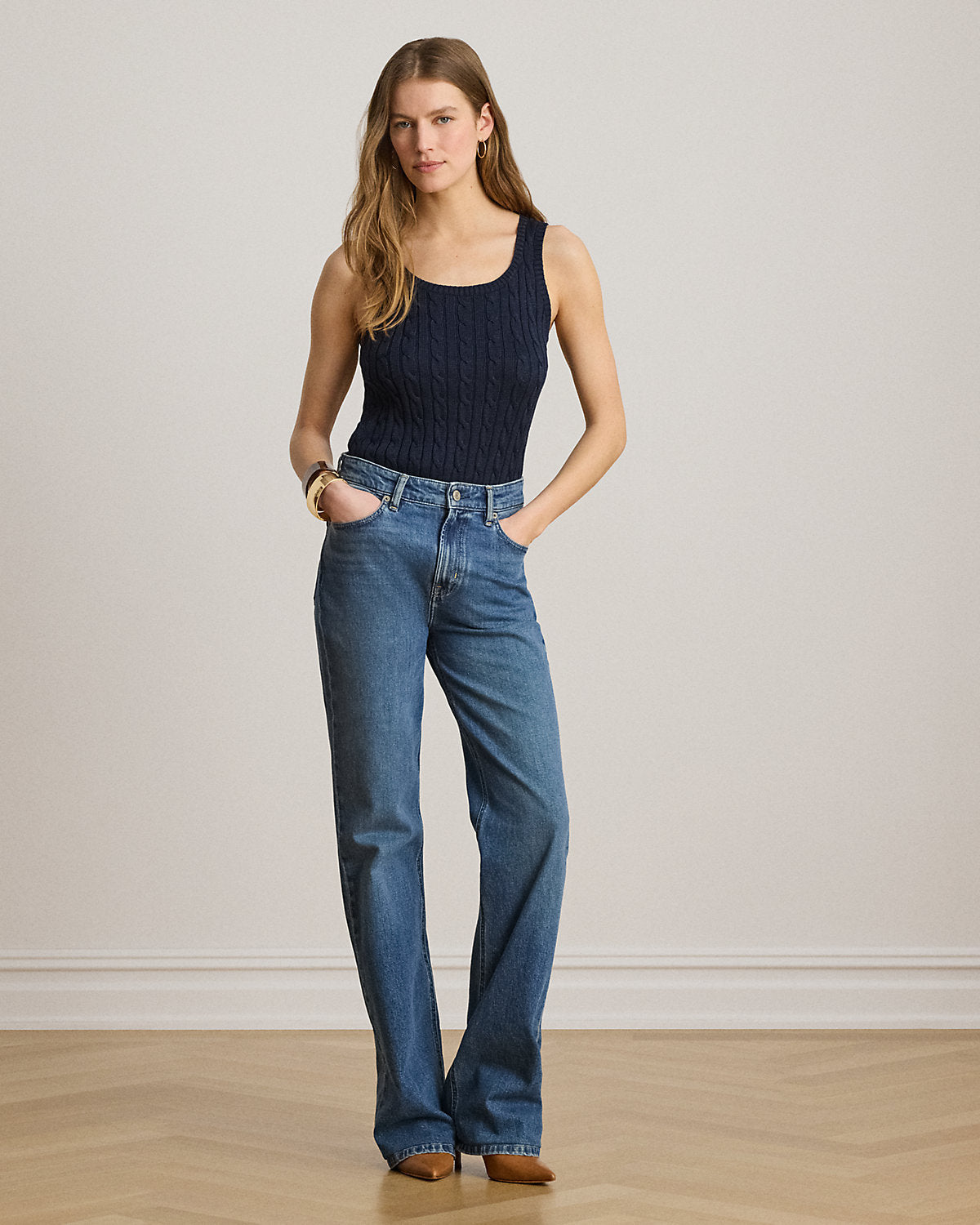 Cable Cotton-Blend Sleeveless Sweater